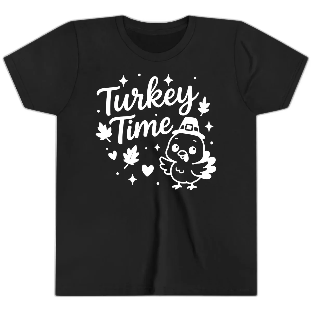 Cute Turkey Time Thanksgiving Design Youth T-Shirt in Black
