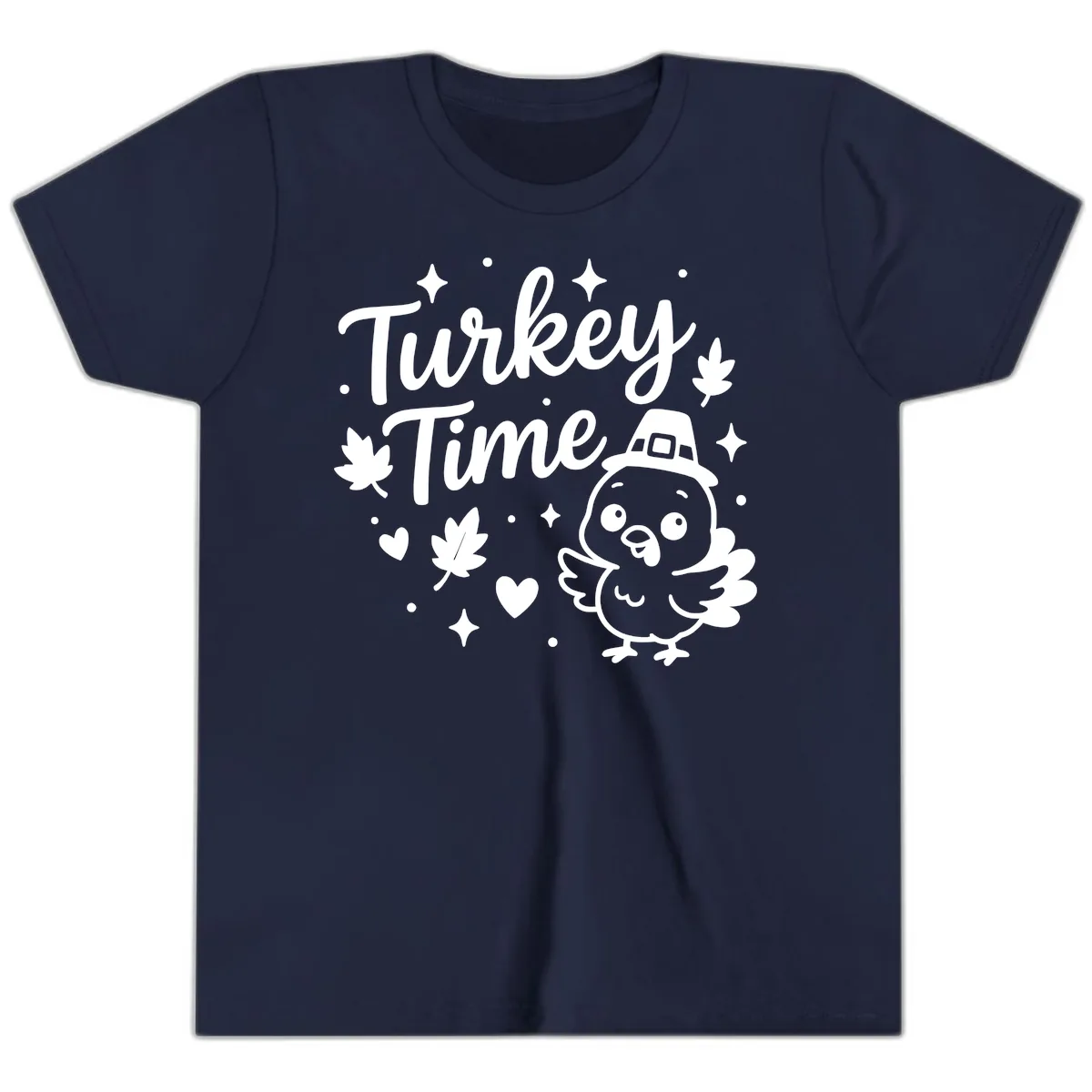 Cute Turkey Time Thanksgiving Design Youth T-Shirt in Navy