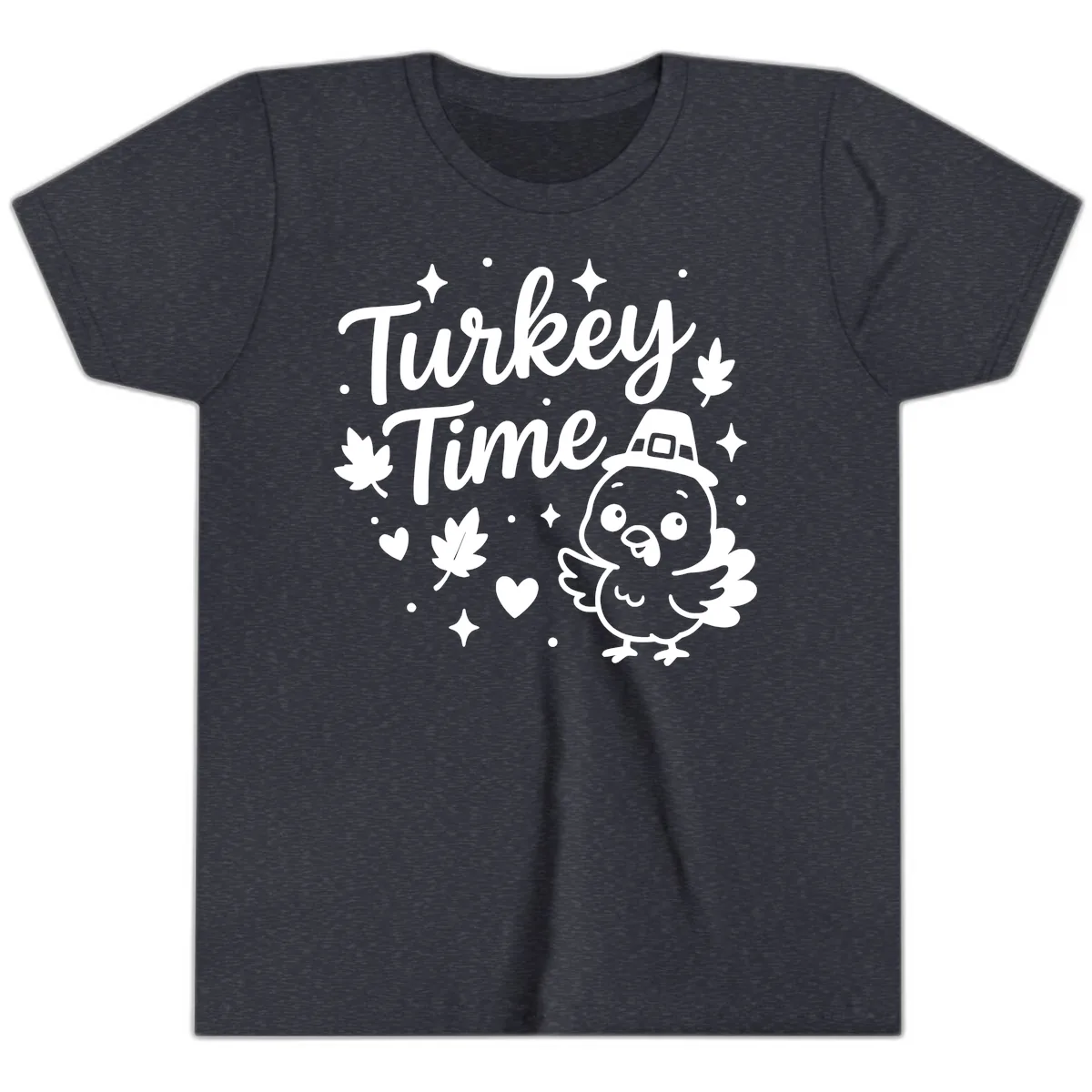 Cute Turkey Time Thanksgiving Design Youth T-Shirt in Heather Navy