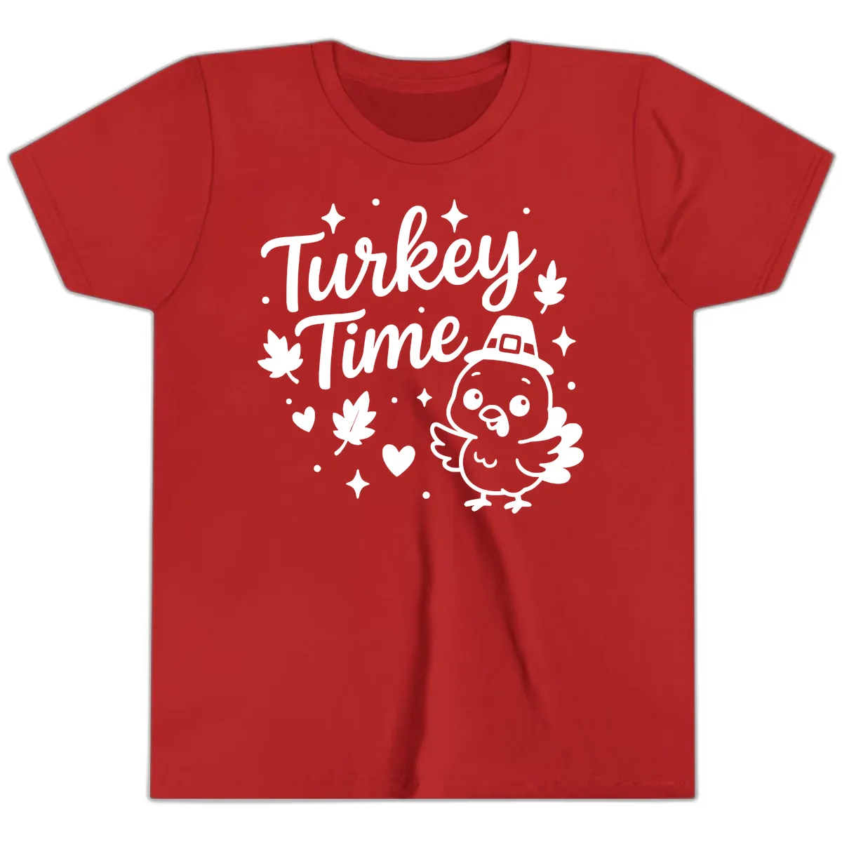 Cute Turkey Time Thanksgiving Design Youth T-Shirt in Red