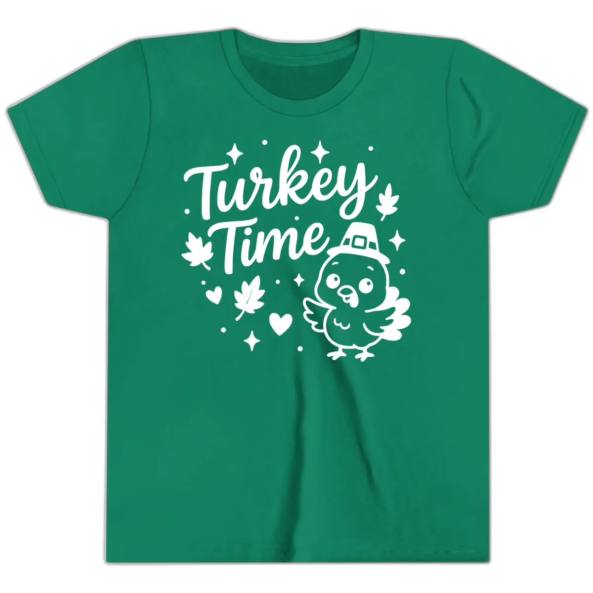 Cute Turkey Time Thanksgiving Design Youth T-Shirt in Kelly