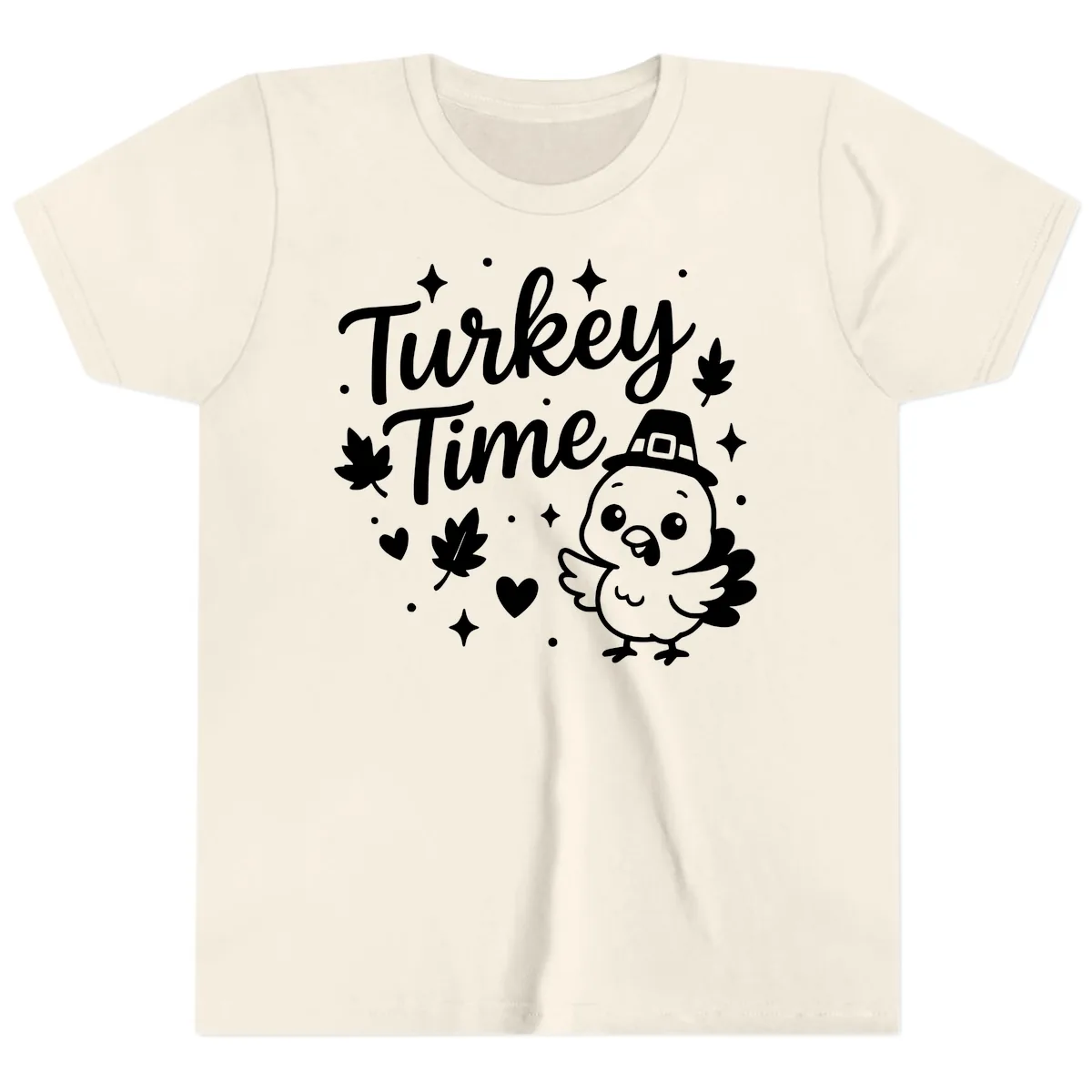 Cute Turkey Time Thanksgiving Design Youth T-Shirt in Natural