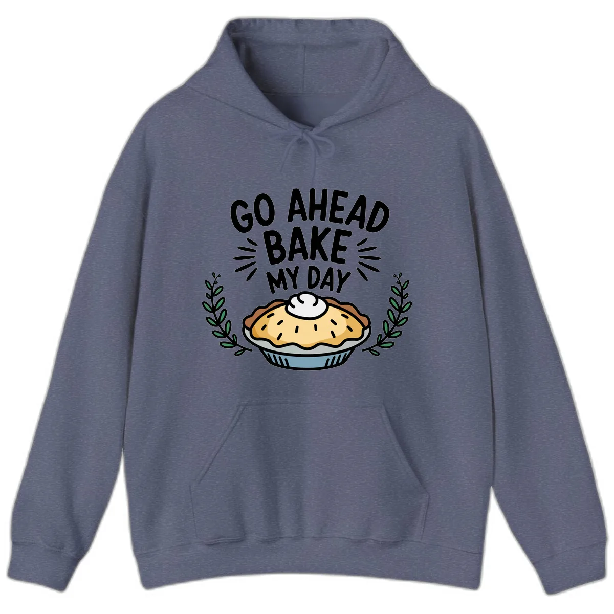 Go Ahead Bake My Day Pie Design Hoodie in Heather Navy