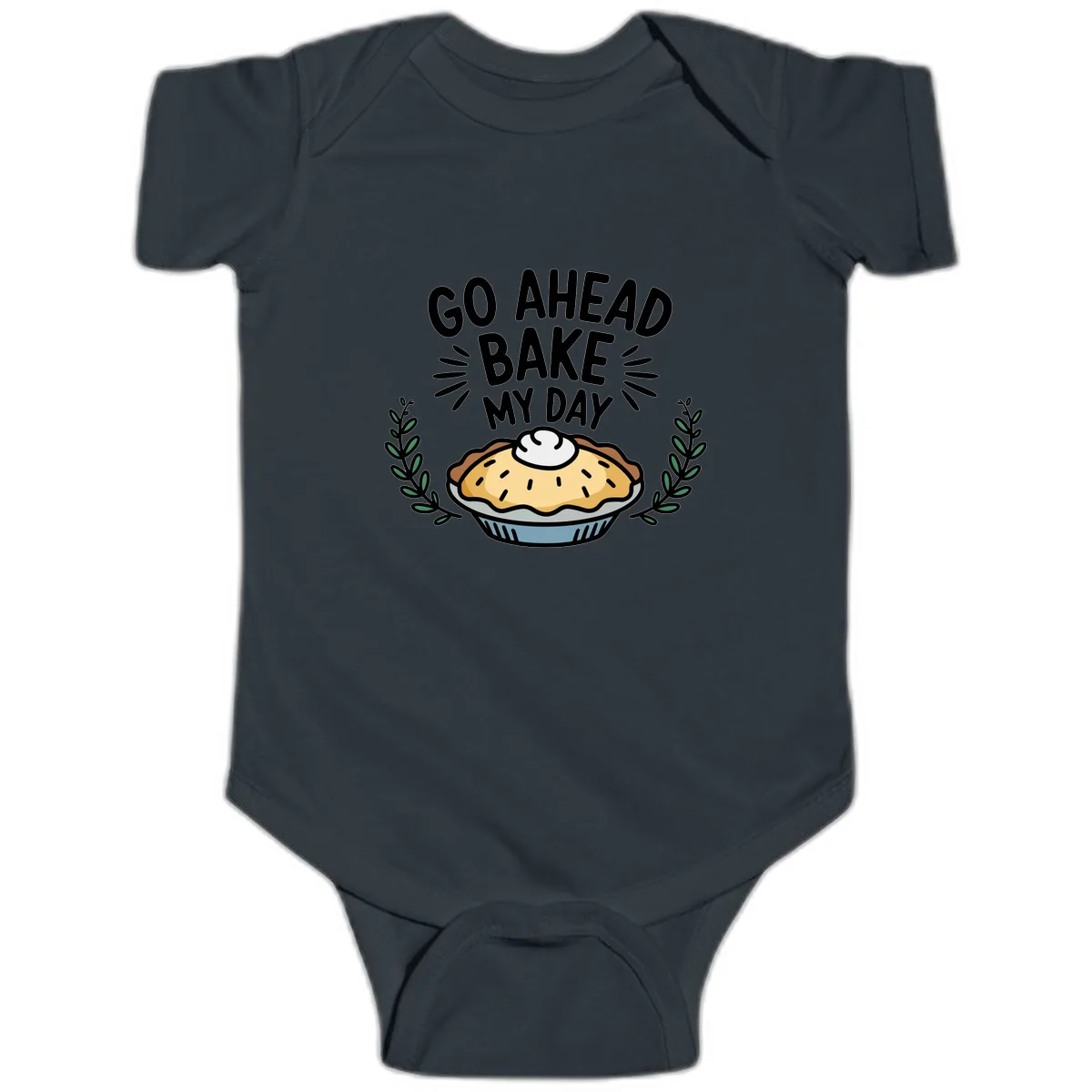 Go Ahead Bake My Day Pie Design Baby Onesie in Black
