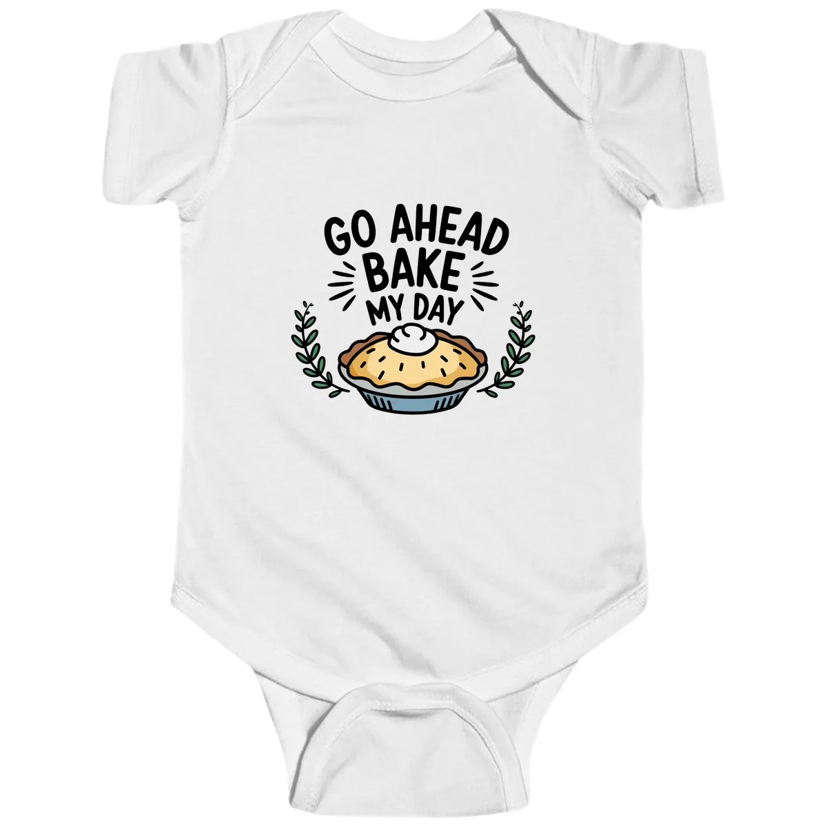 Go Ahead Bake My Day Pie Design Baby Onesie in White