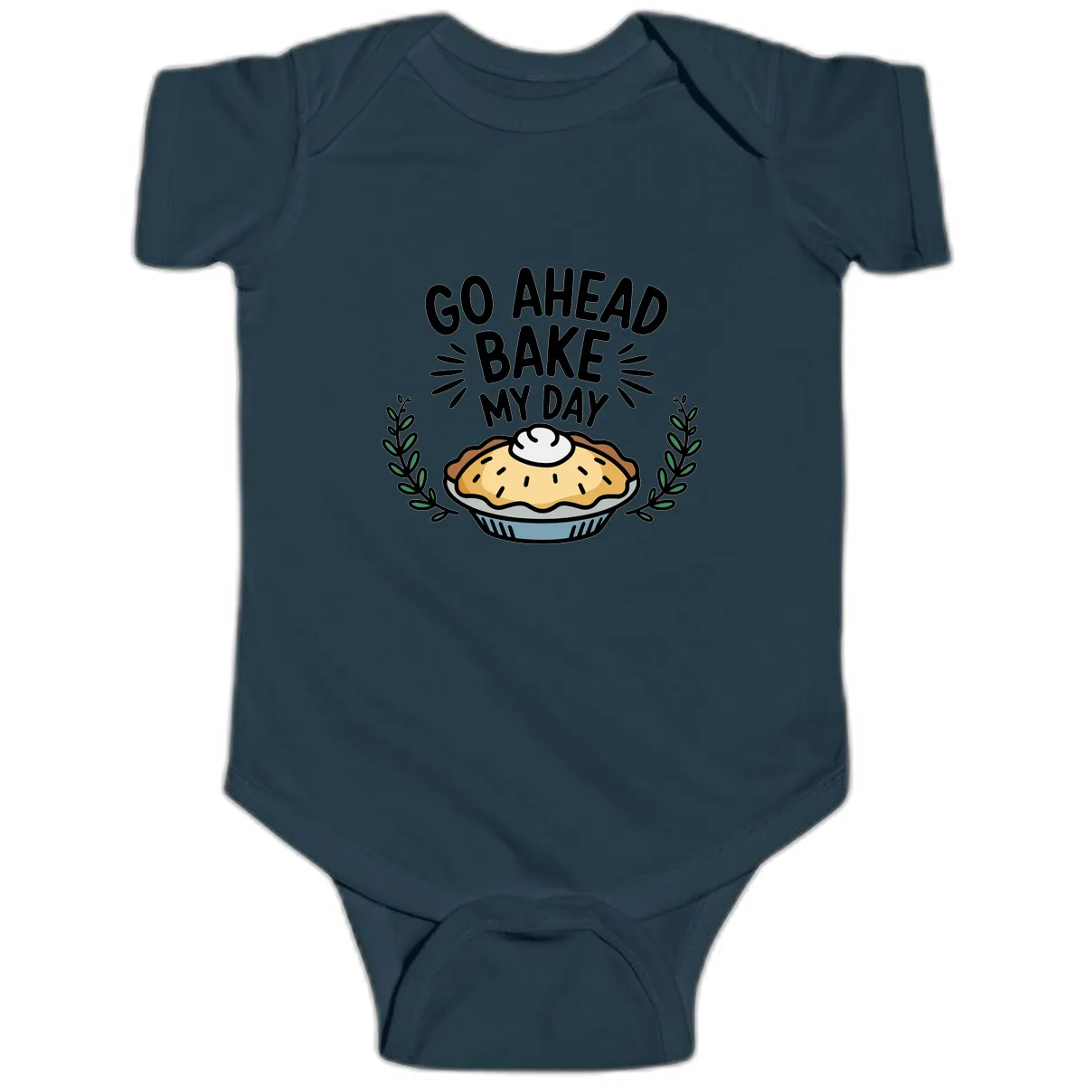 Go Ahead Bake My Day Pie Design Baby Onesie in Navy