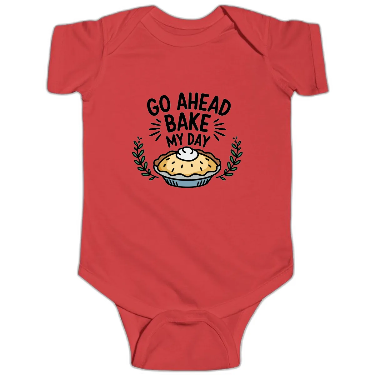 Go Ahead Bake My Day Pie Design Baby Onesie in Red