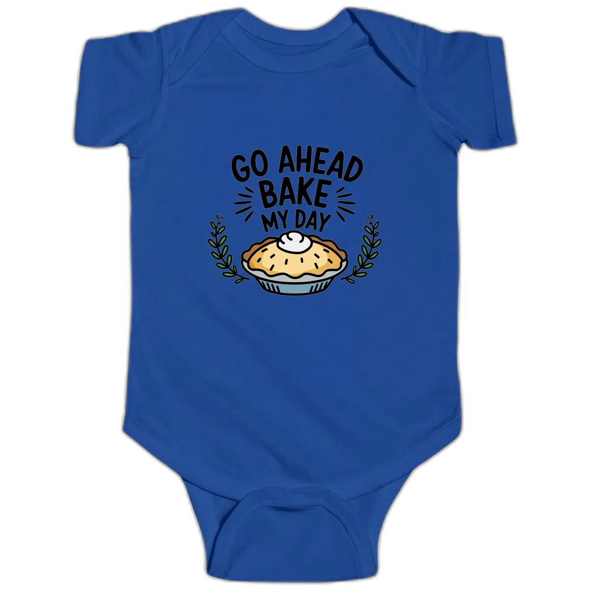 Go Ahead Bake My Day Pie Design Baby Onesie in Royal