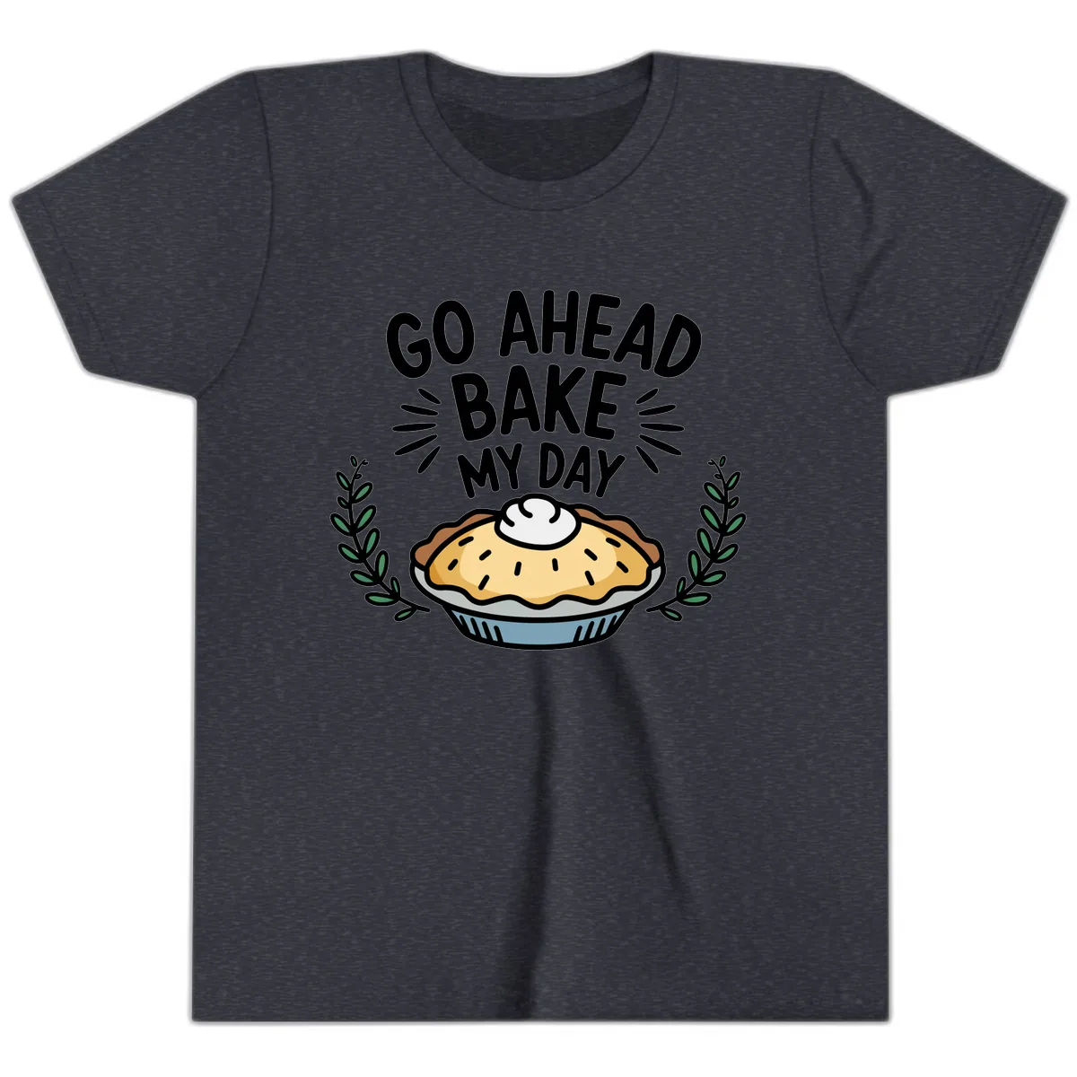 Go Ahead Bake My Day Pie Design Youth T-Shirt in Heather Navy