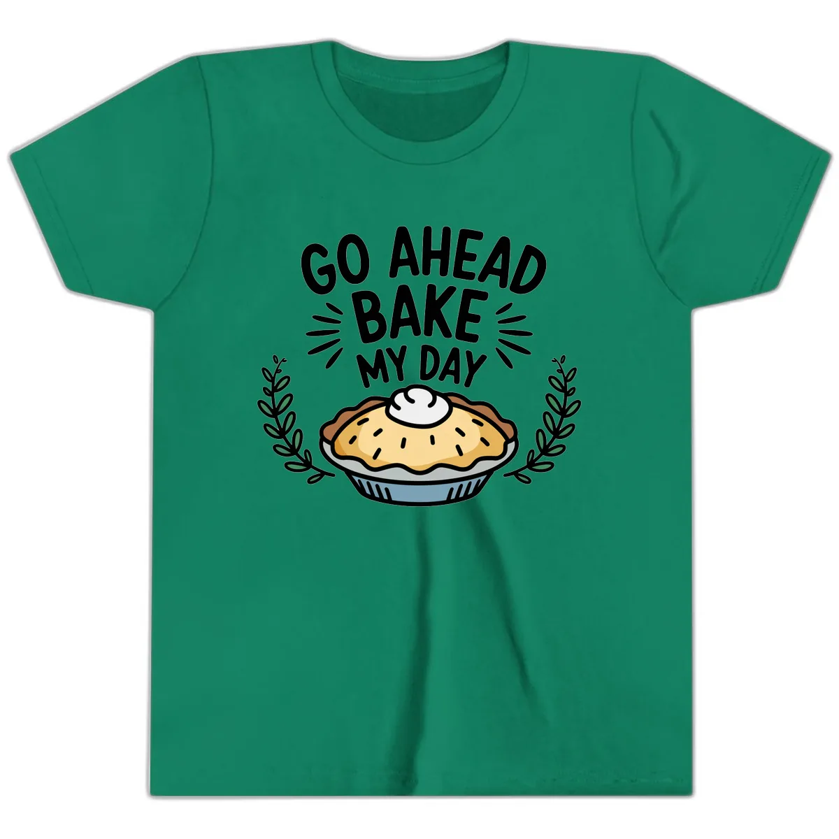 Go Ahead Bake My Day Pie Design Youth T-Shirt in Kelly