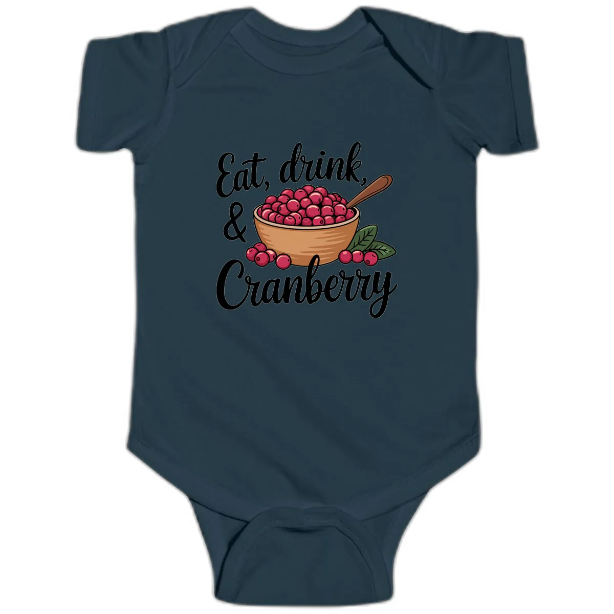 Eat Drink Cranberry Typography Design Baby Onesie in Navy