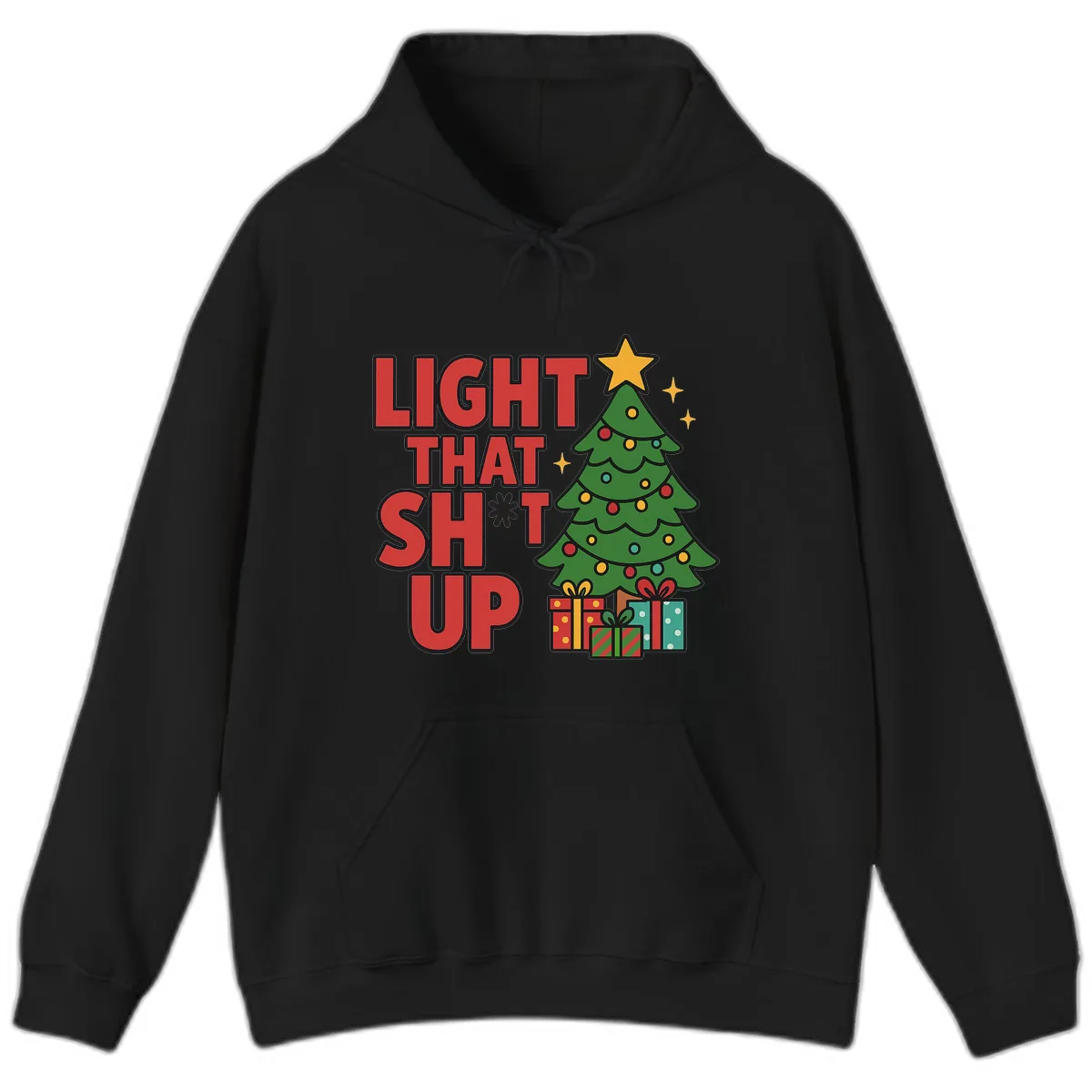 Light That Shit Up Christmas Tree Hoodie in Black