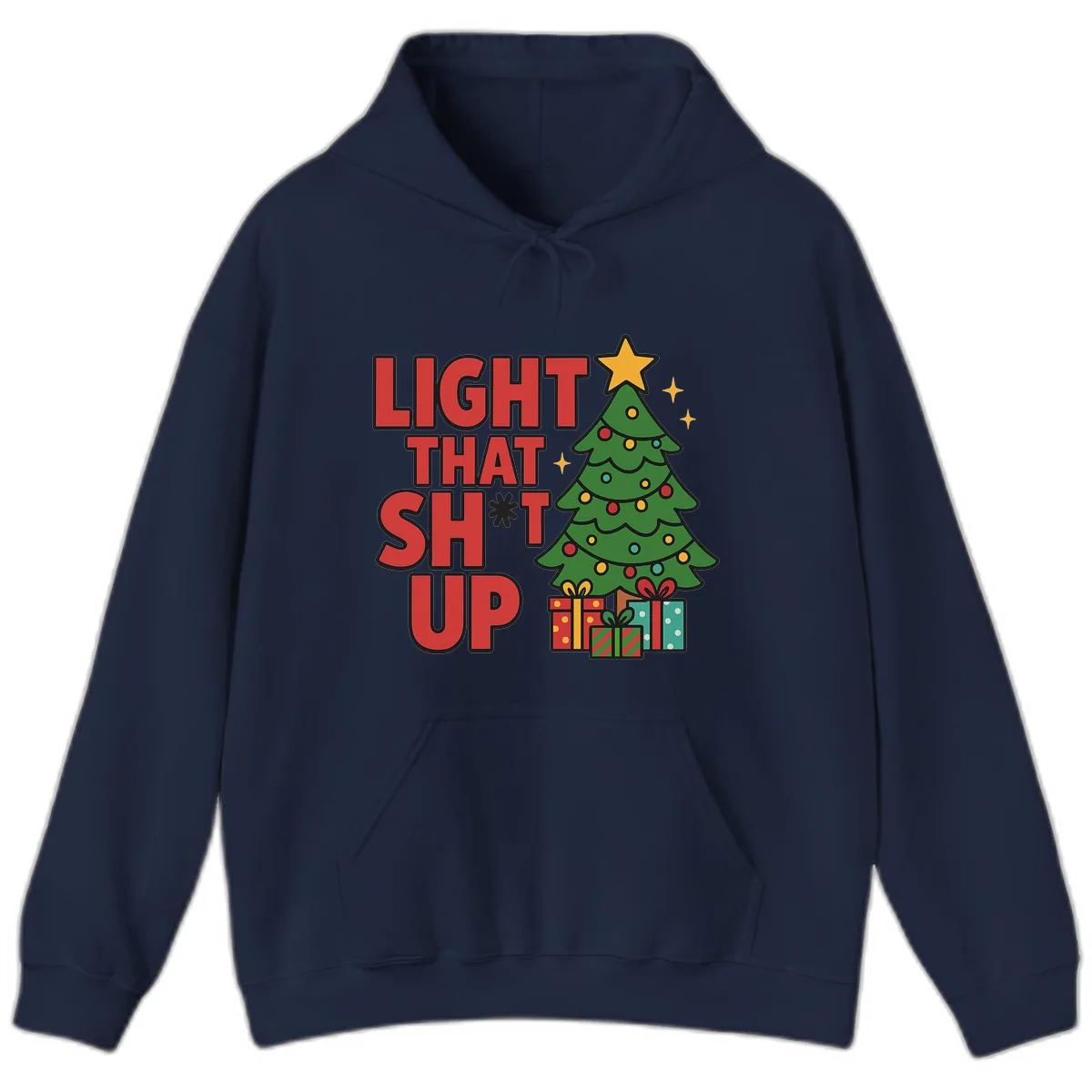 Light That Shit Up Christmas Tree Hoodie in Navy