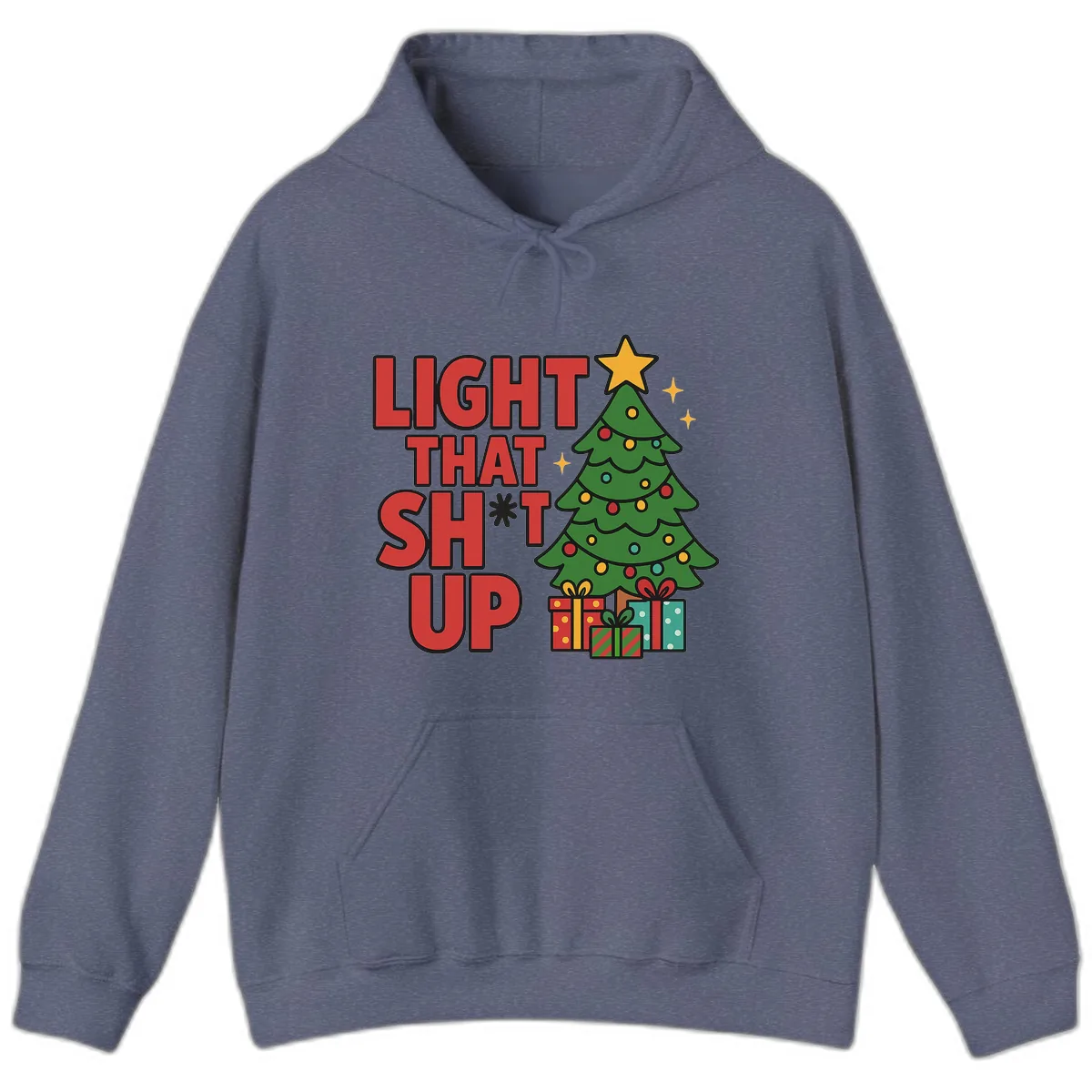 Light That Shit Up Christmas Tree Hoodie in Heather Navy
