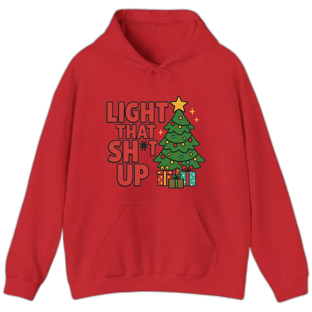 Light That Shit Up Christmas Tree Hoodie in Red