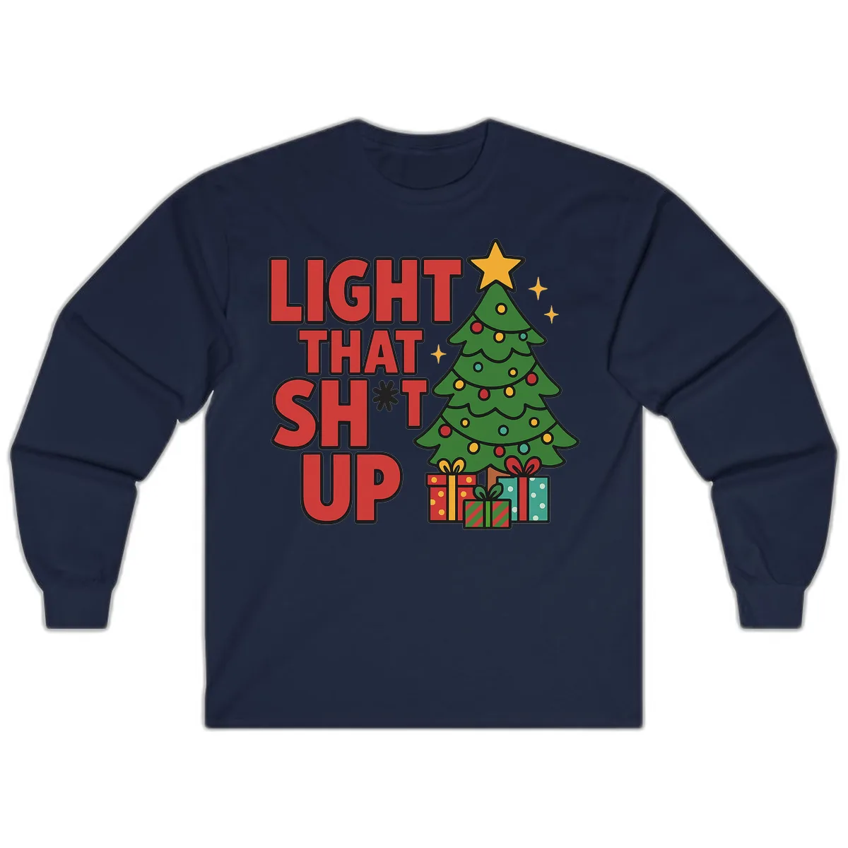 Light That Shit Up Christmas Tree Long Sleeve in Navy