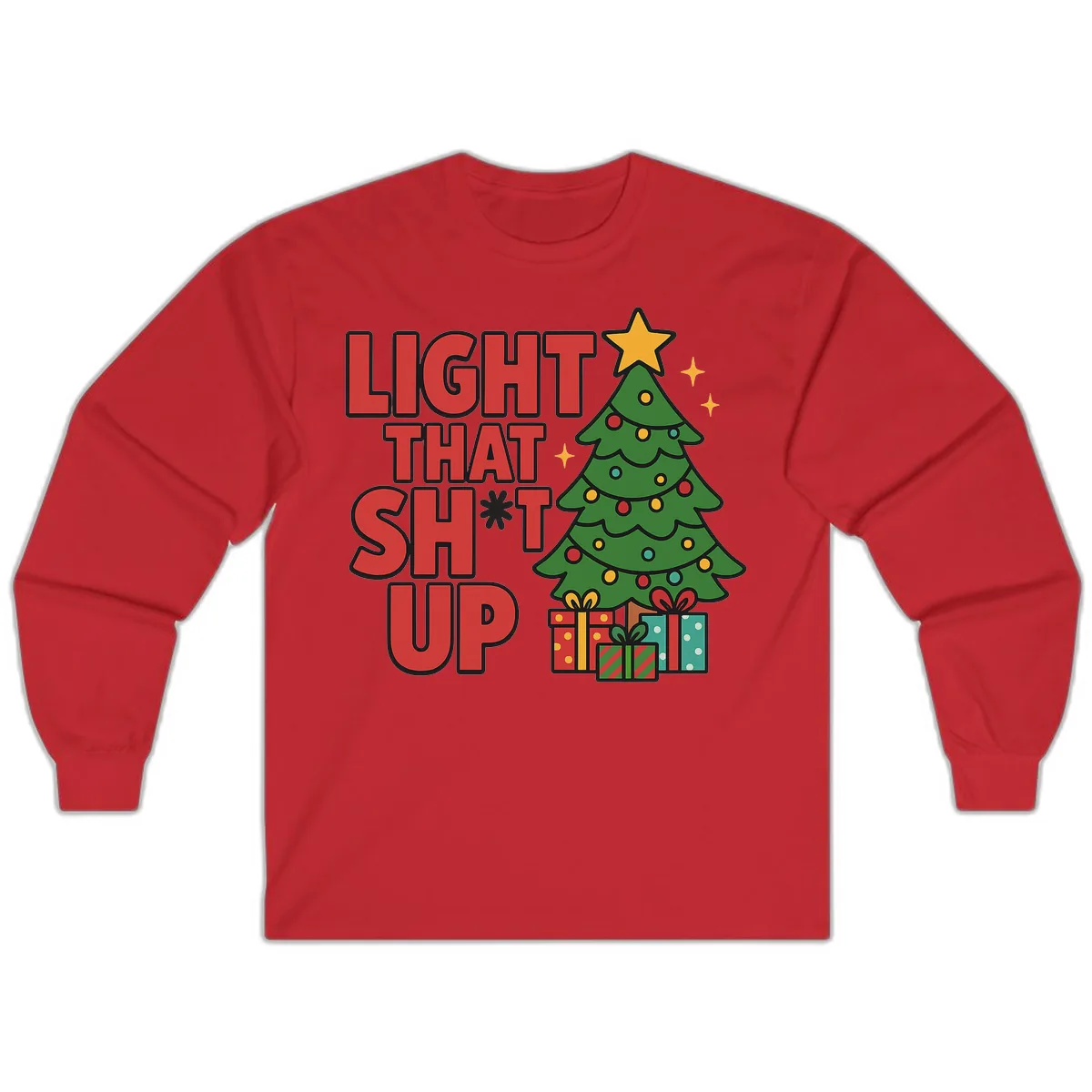 Light That Shit Up Christmas Tree Long Sleeve in Red