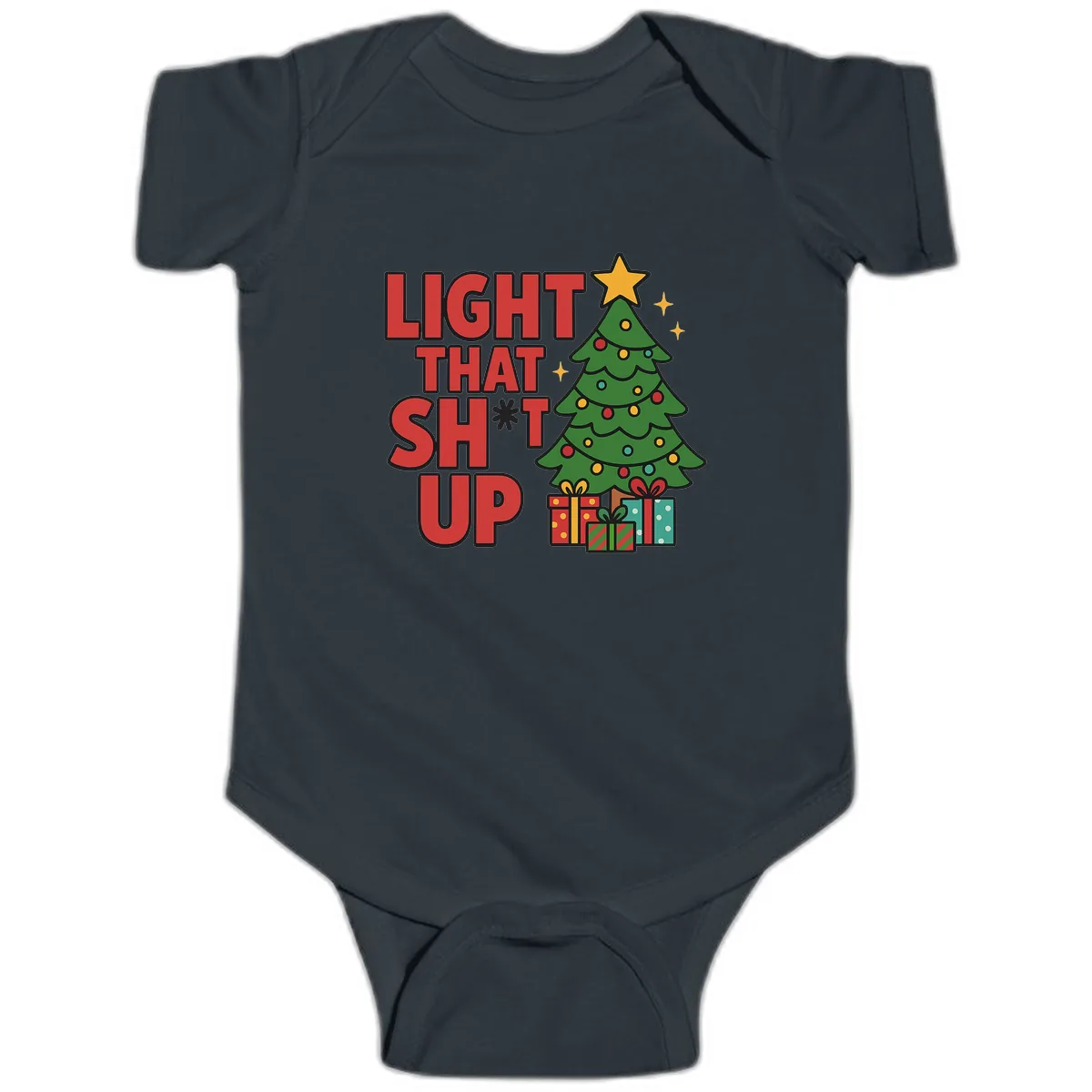 Light That Shit Up Christmas Tree Baby Onesie in Black