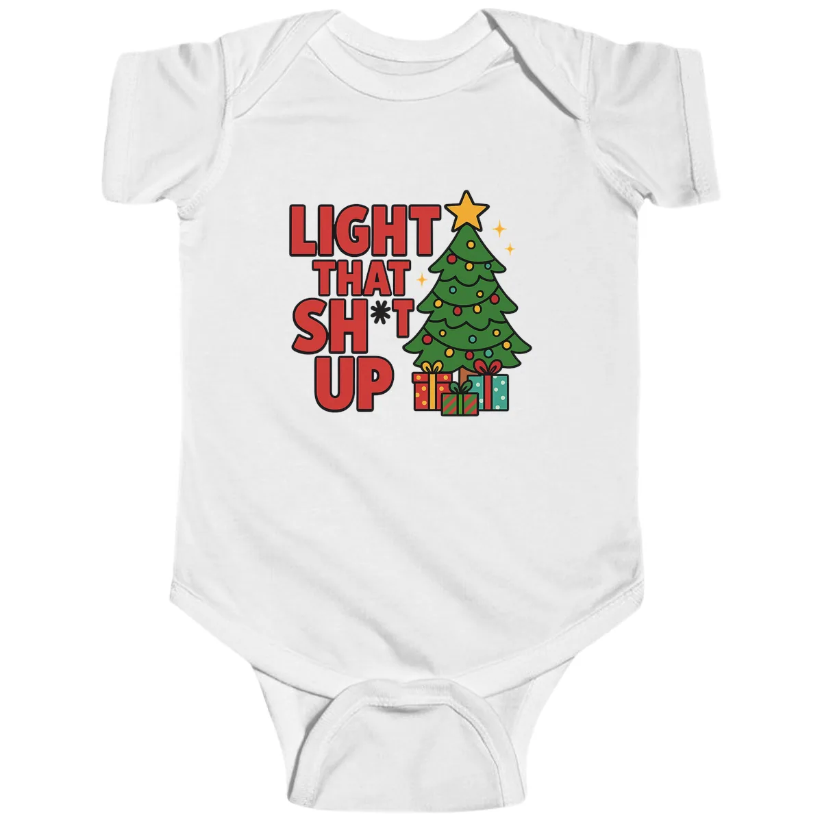 Light That Shit Up Christmas Tree Baby Onesie in White