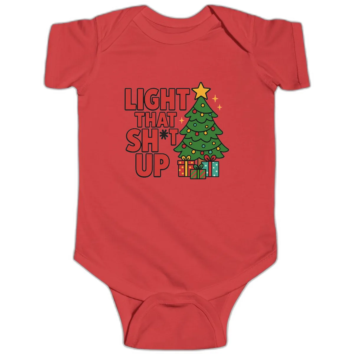 Light That Shit Up Christmas Tree Baby Onesie in Red