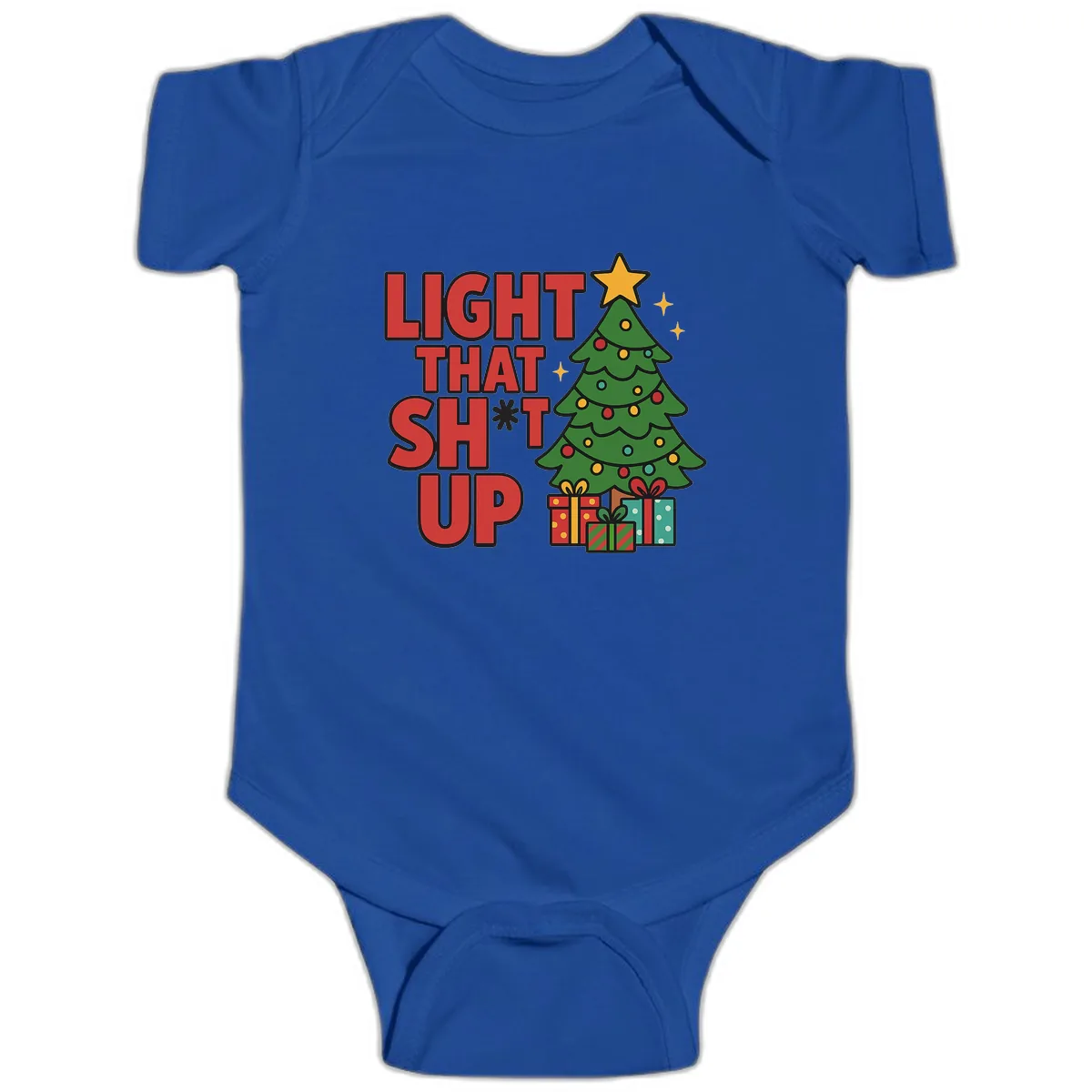 Light That Shit Up Christmas Tree Baby Onesie in Royal