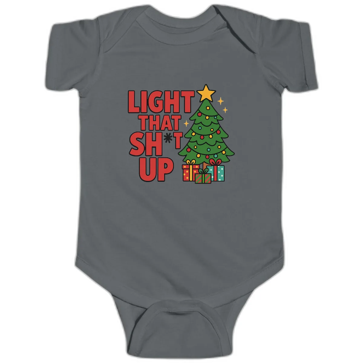 Light That Shit Up Christmas Tree Baby Onesie in Charcoal
