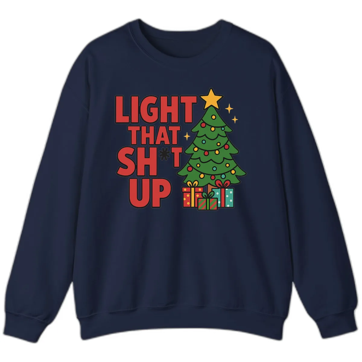 Light That Shit Up Christmas Tree Sweatshirt in Navy