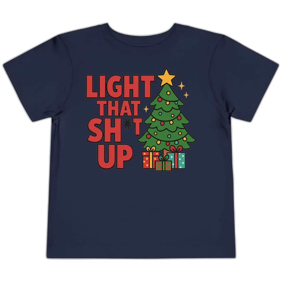 Light That Shit Up Christmas Tree Toddler T-Shirt in Navy