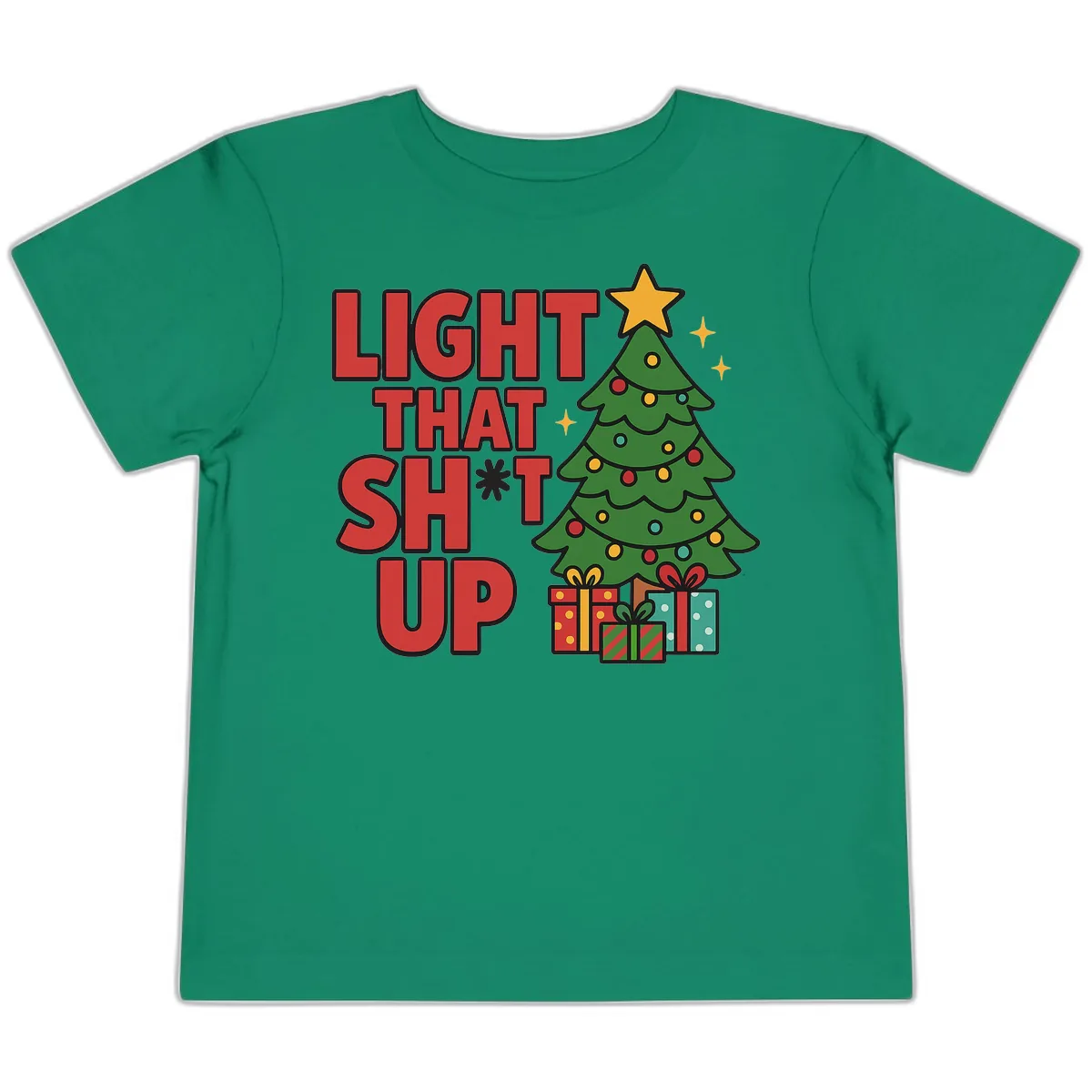 Light That Shit Up Christmas Tree Toddler T-Shirt in Kelly