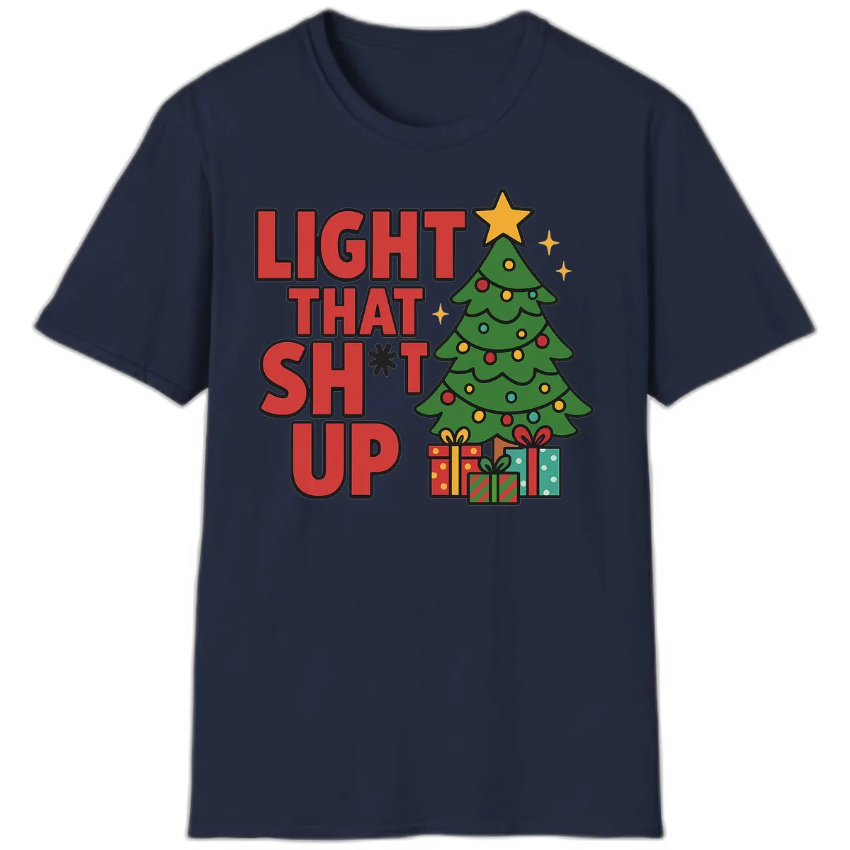 Light That Shit Up Christmas Tree T-Shirt in Navy