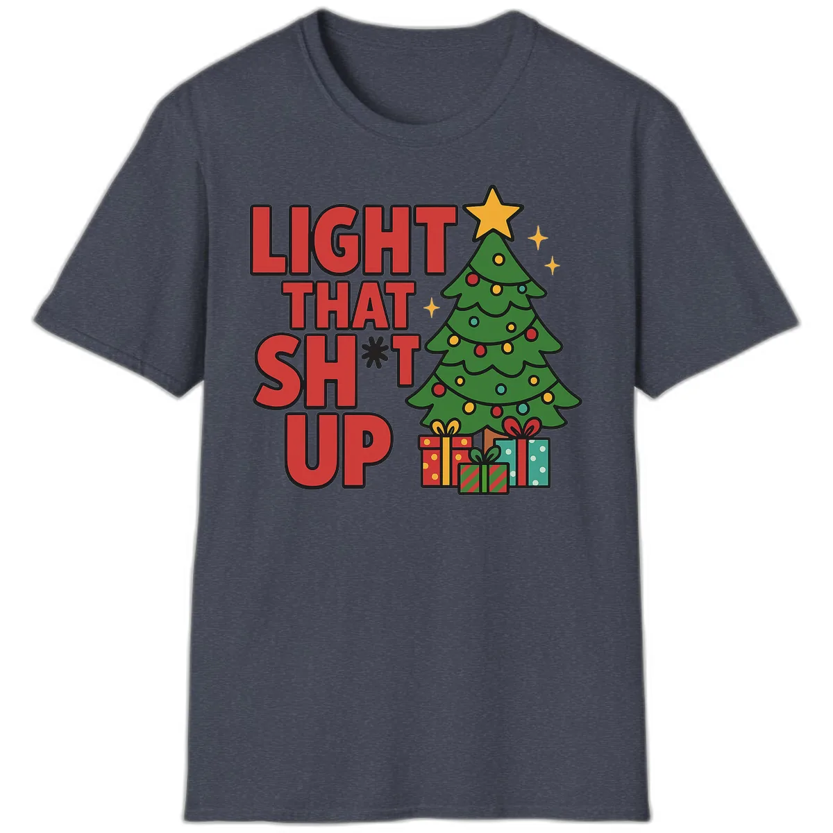Light That Shit Up Christmas Tree T-Shirt in Heather Navy