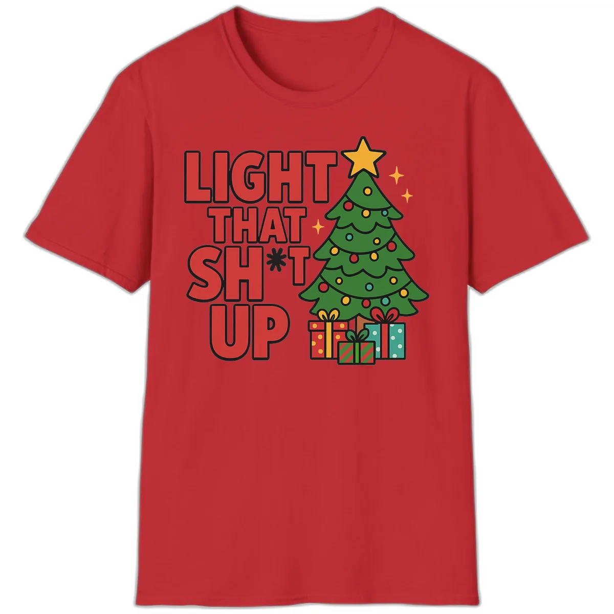 Light That Shit Up Christmas Tree T-Shirt in Red