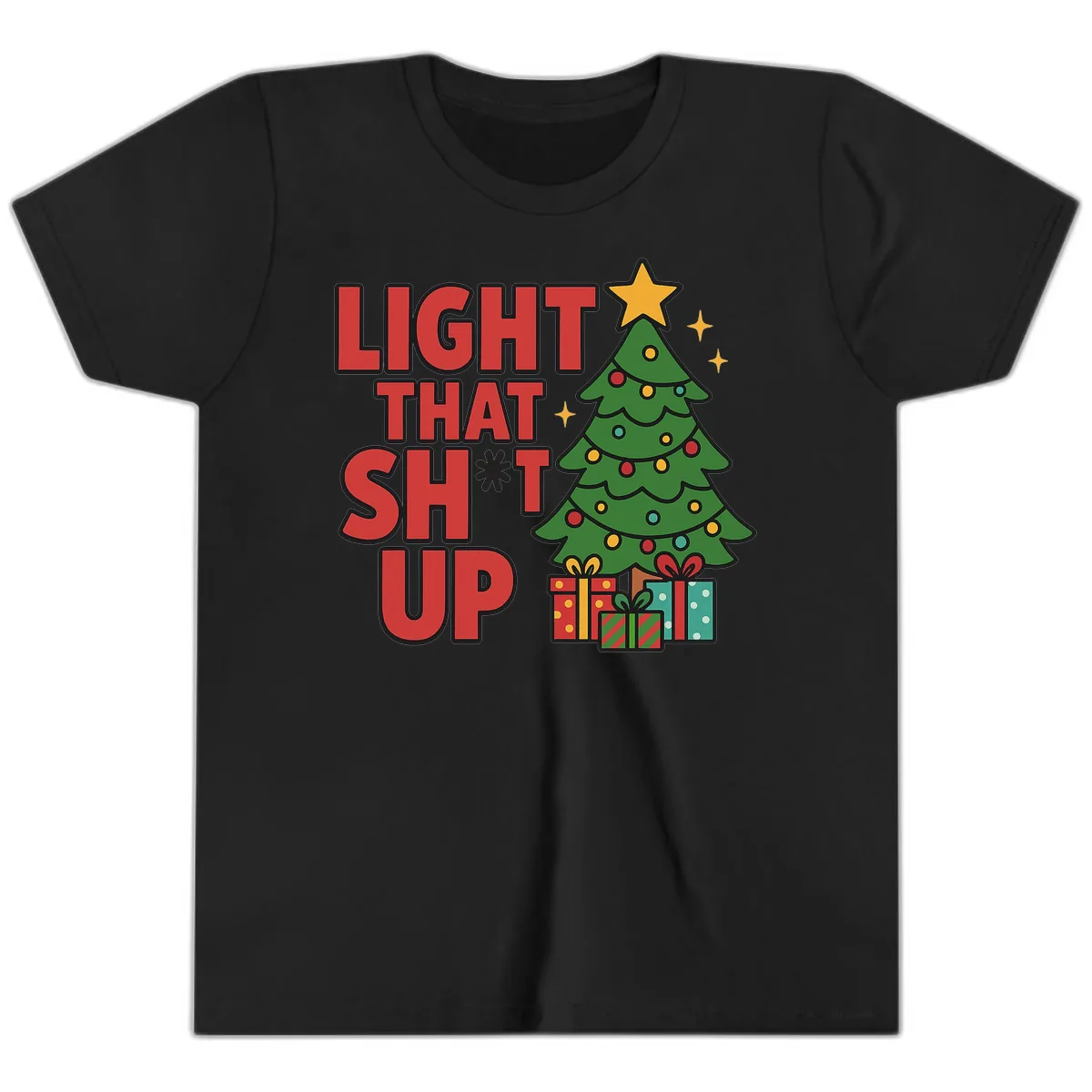 Light That Shit Up Christmas Tree Youth T-Shirt in Black