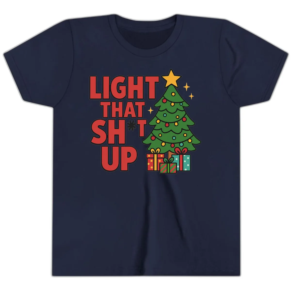 Light That Shit Up Christmas Tree Youth T-Shirt in Navy