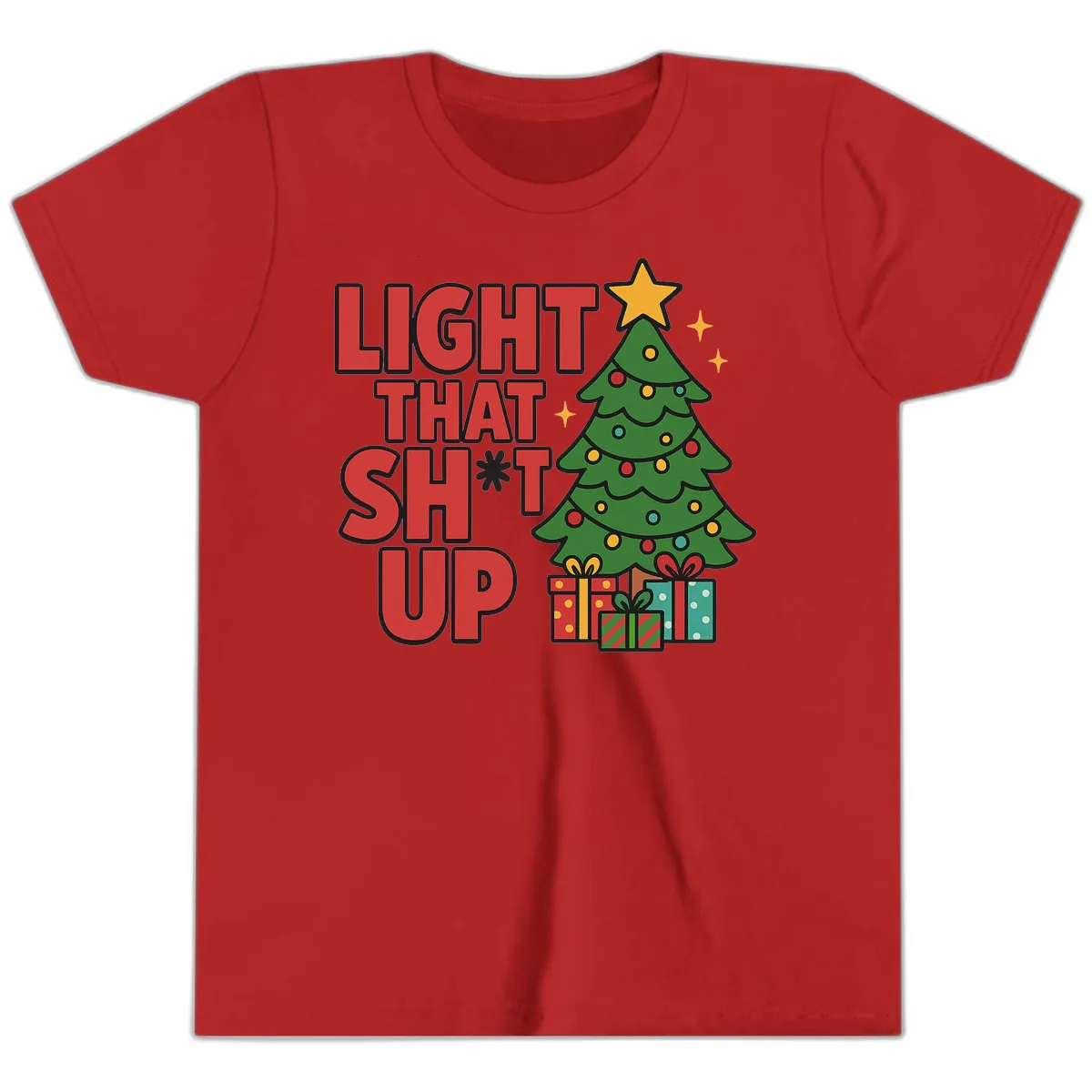 Light That Shit Up Christmas Tree Youth T-Shirt in Red