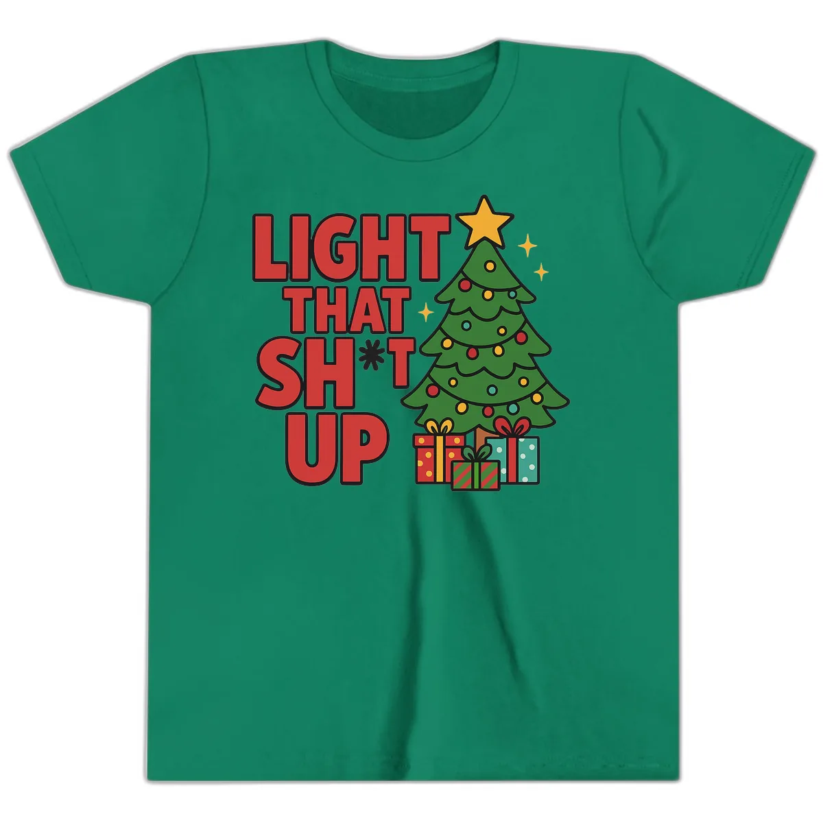 Light That Shit Up Christmas Tree Youth T-Shirt in Kelly
