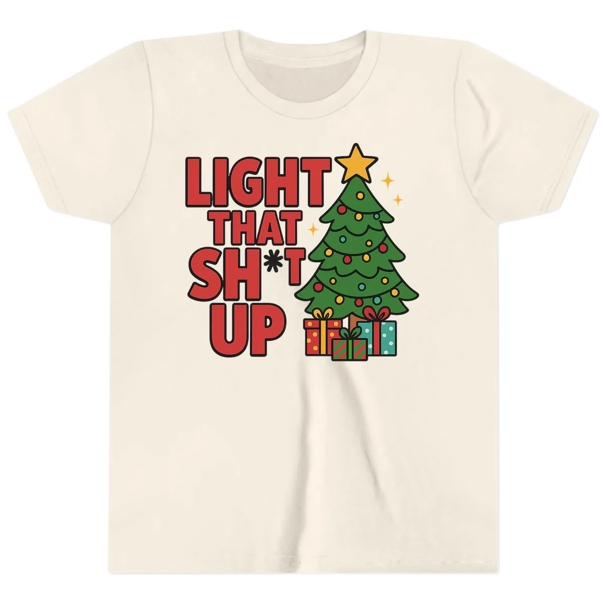 Light That Shit Up Christmas Tree Youth T-Shirt in Natural