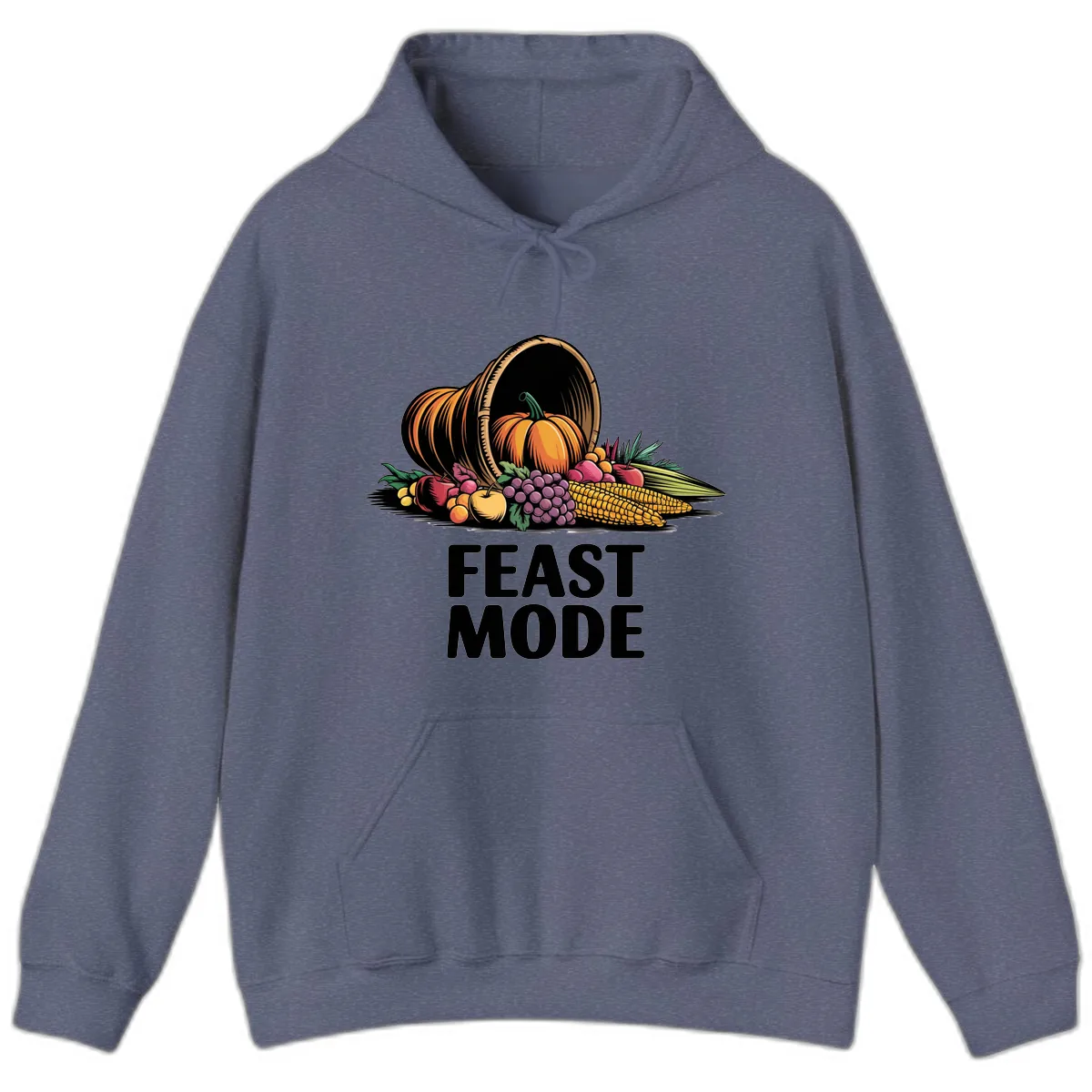 Thanksgiving Cornucopia Feast Mode Hoodie in Heather Navy