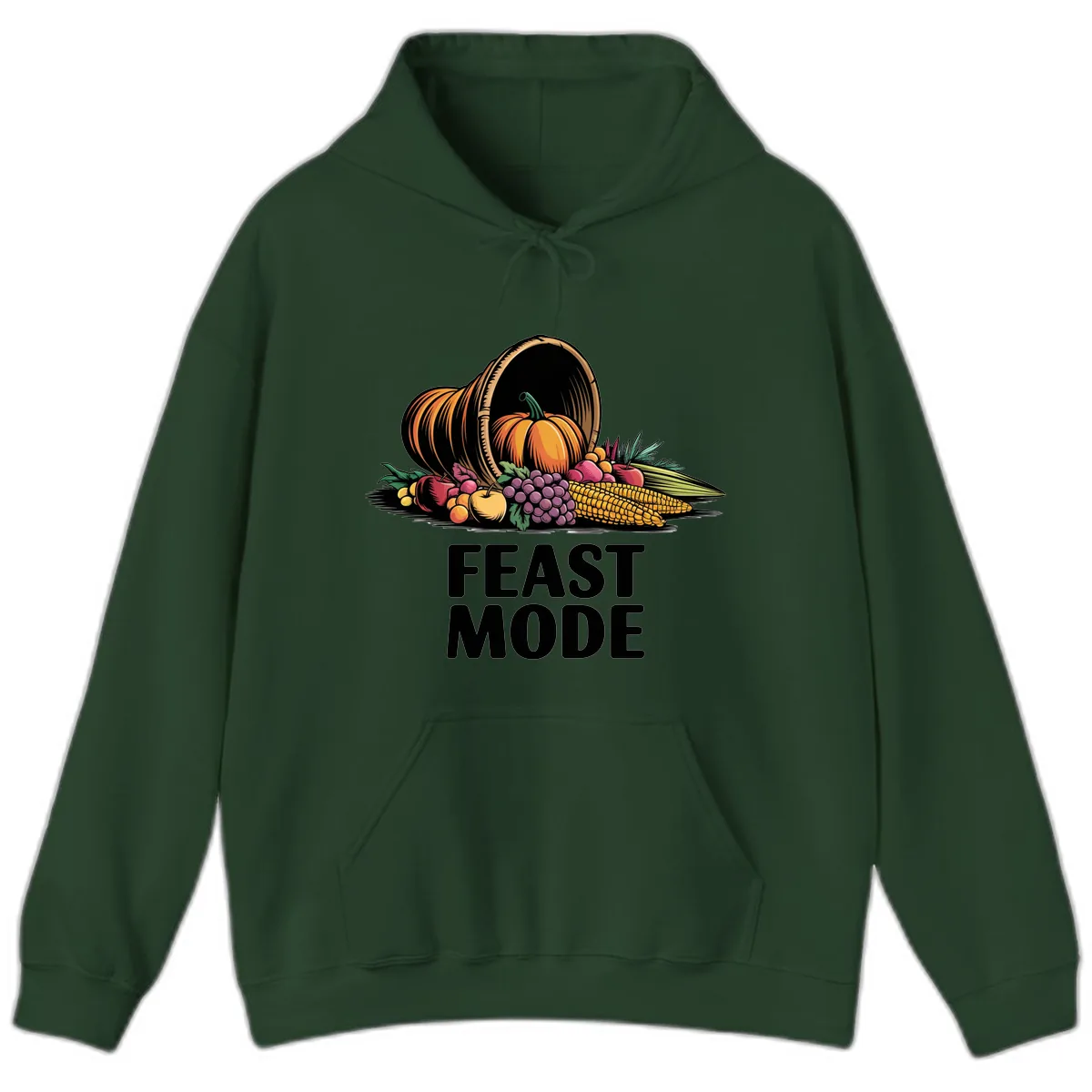Thanksgiving Cornucopia Feast Mode Hoodie in Forest Green