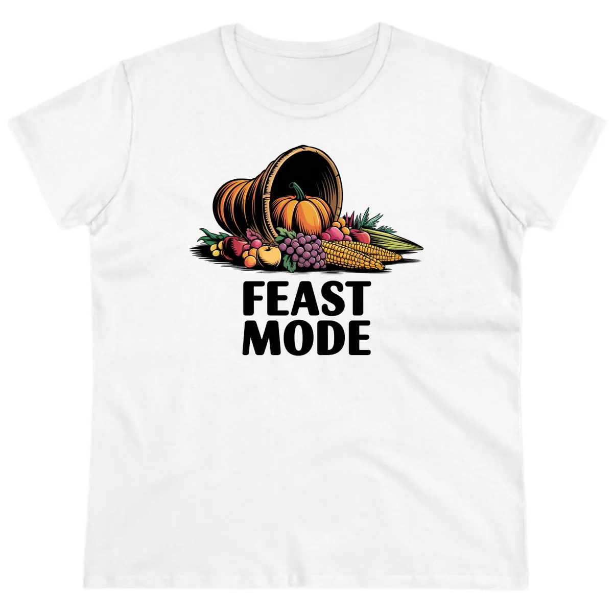 Thanksgiving Cornucopia Feast Mode Ladies Tee in White