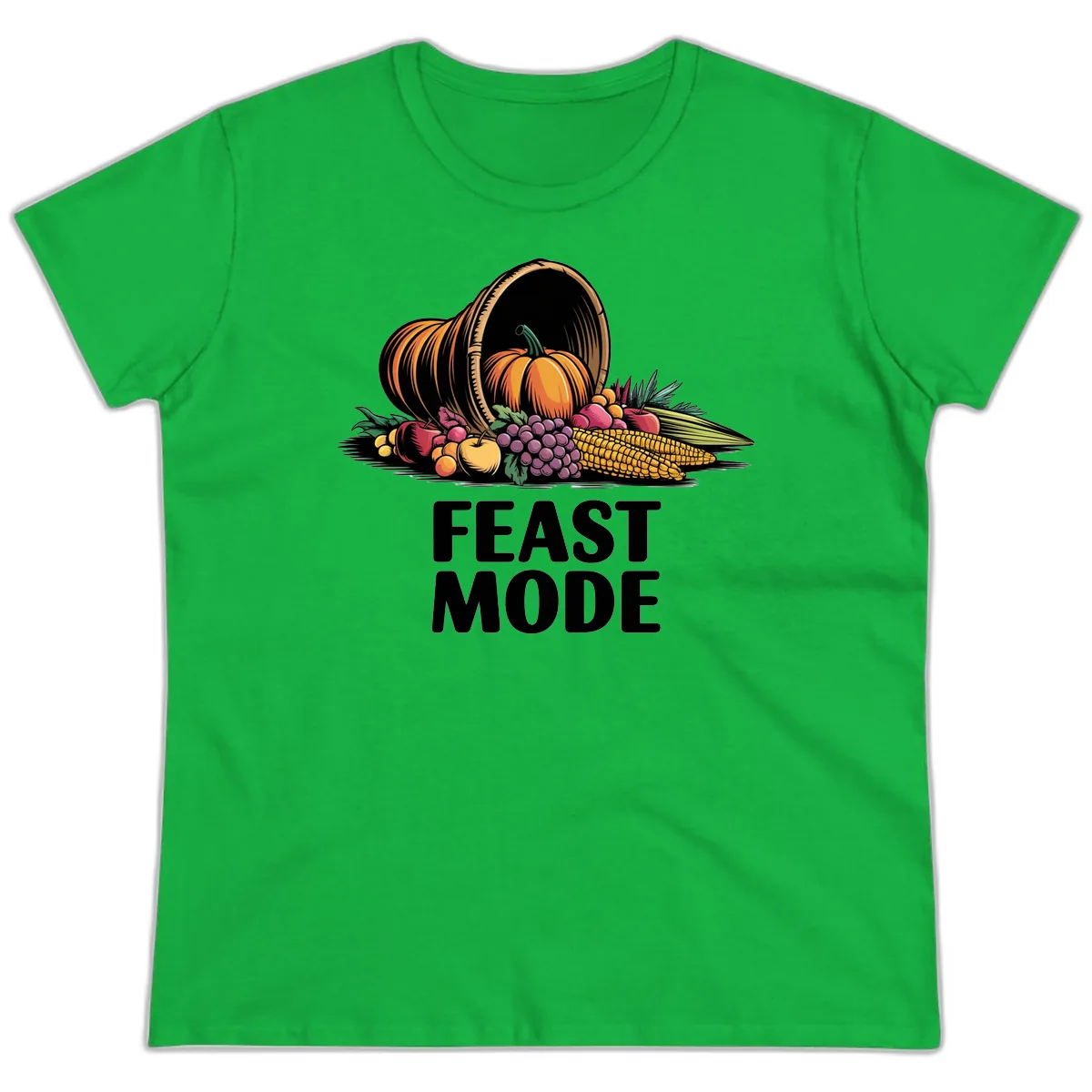 Thanksgiving Cornucopia Feast Mode Ladies Tee in Irish Green