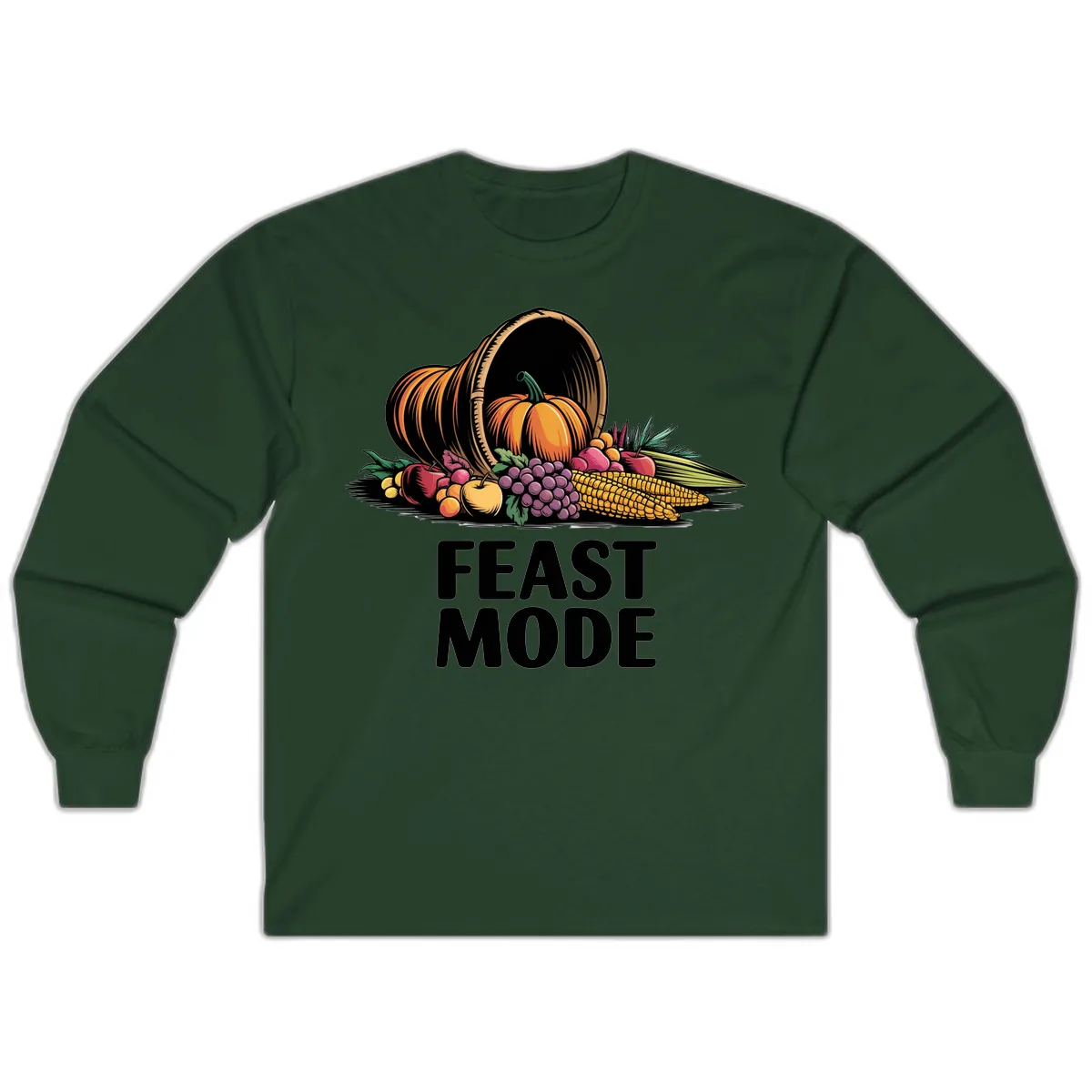 Thanksgiving Cornucopia Feast Mode Long Sleeve in Forest Green