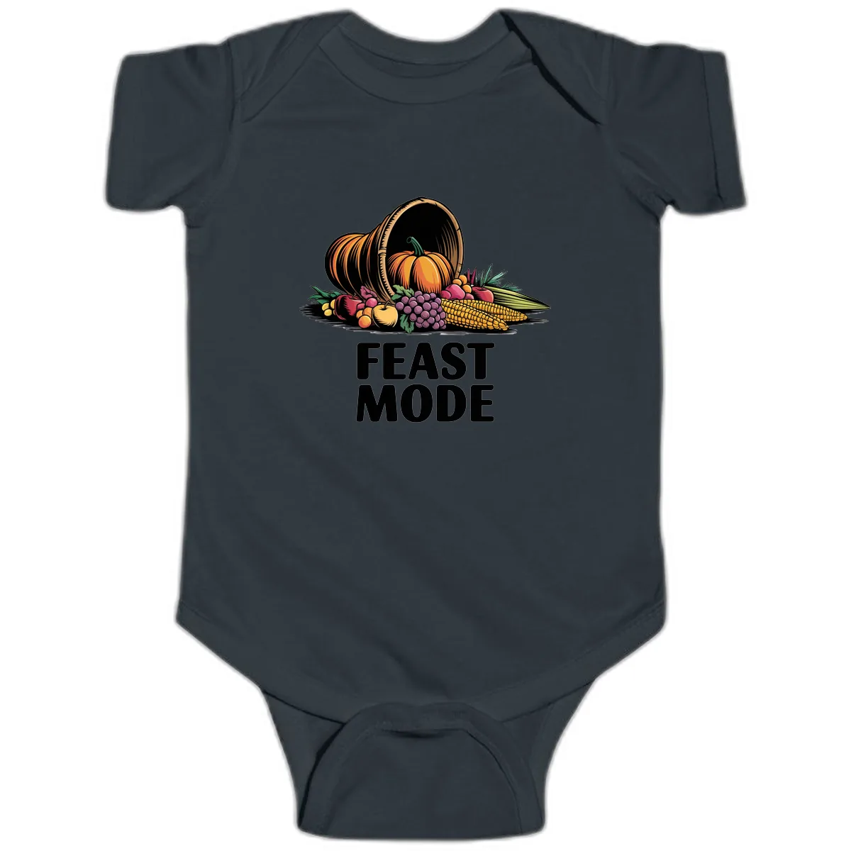 Thanksgiving Cornucopia Feast Mode Baby Onesie in Black