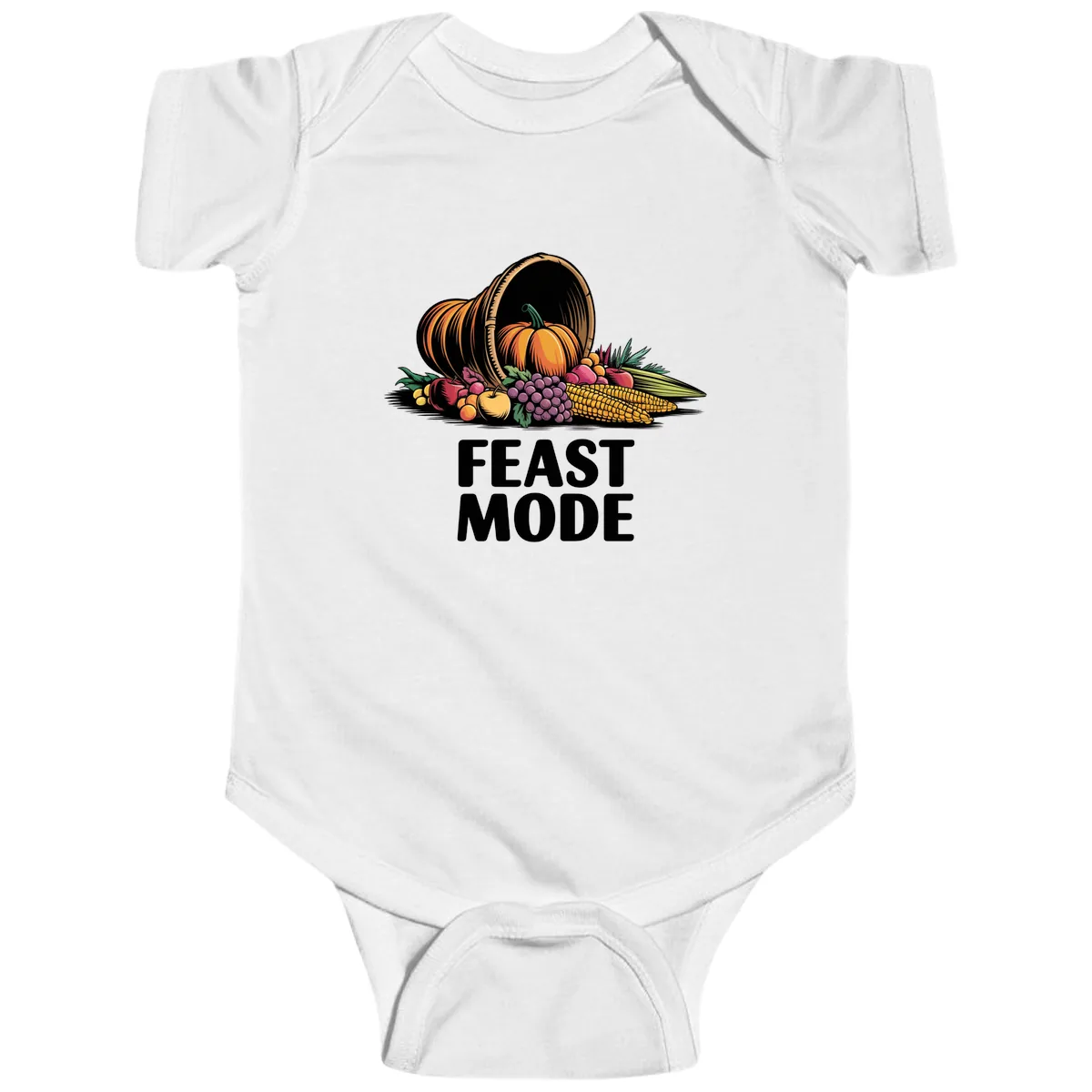 Thanksgiving Cornucopia Feast Mode Baby Onesie in White