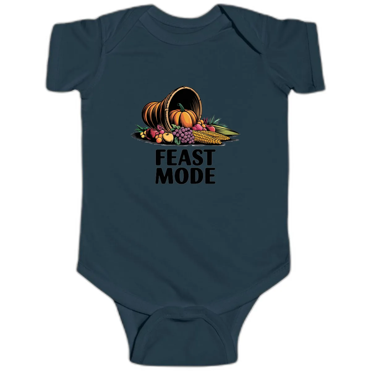 Thanksgiving Cornucopia Feast Mode Baby Onesie in Navy