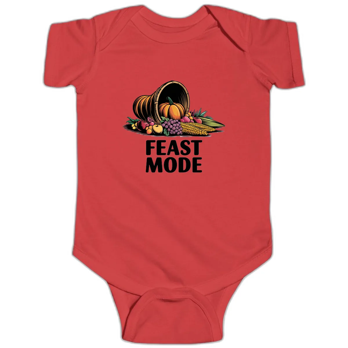 Thanksgiving Cornucopia Feast Mode Baby Onesie in Red