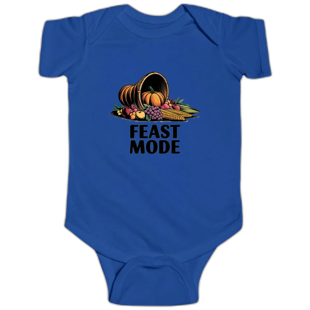 Thanksgiving Cornucopia Feast Mode Baby Onesie in Royal