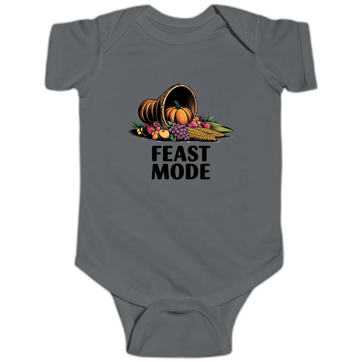 Thanksgiving Cornucopia Feast Mode Baby Onesie in Charcoal