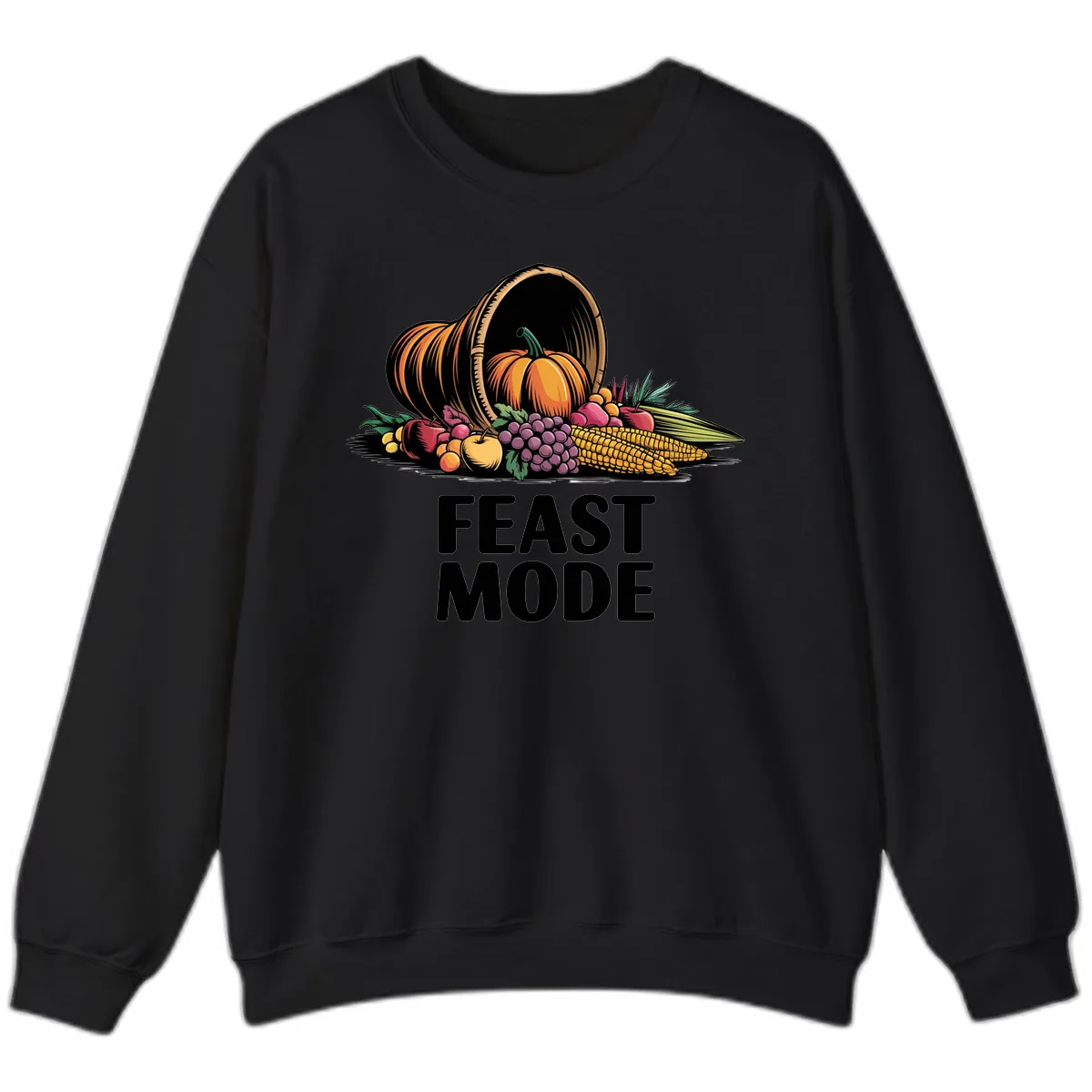 Thanksgiving Cornucopia Feast Mode Sweatshirt in Black