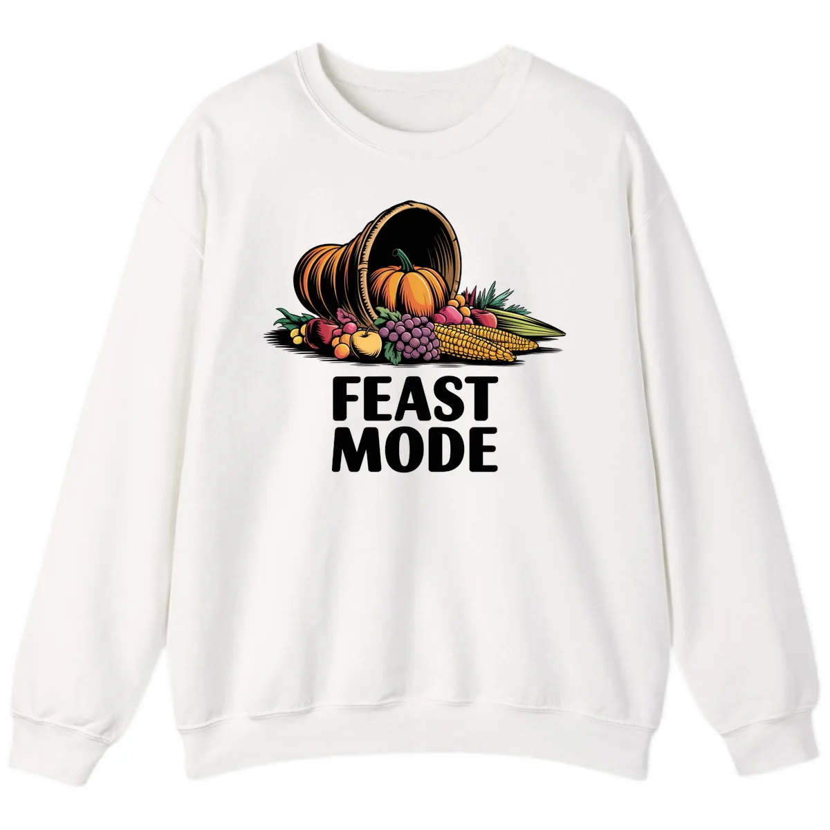 Thanksgiving Cornucopia Feast Mode Sweatshirt in White